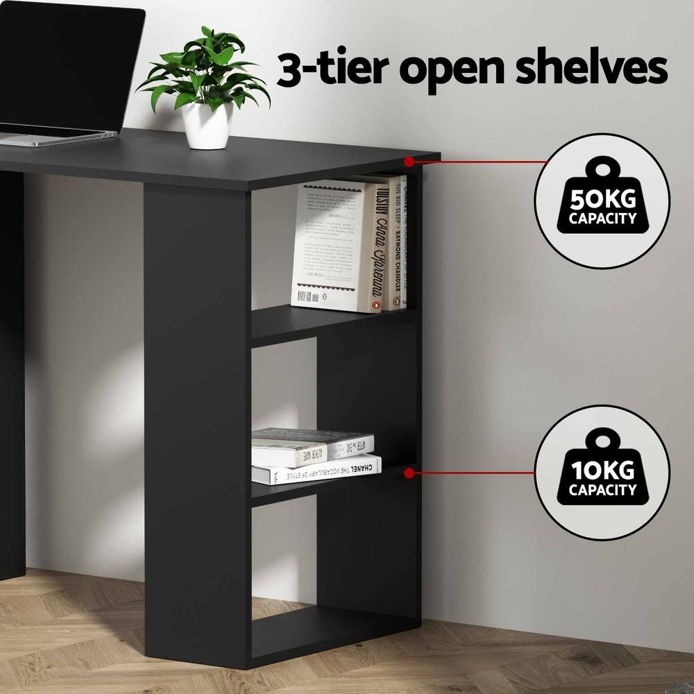 Artiss Office Desk & Chair Set 120cm Computer Desk with 3 Drawers & Open Shelves, Ergonomic Armless Office Chair with Wheels, Height Adjustable for Home Office Study - Image 8