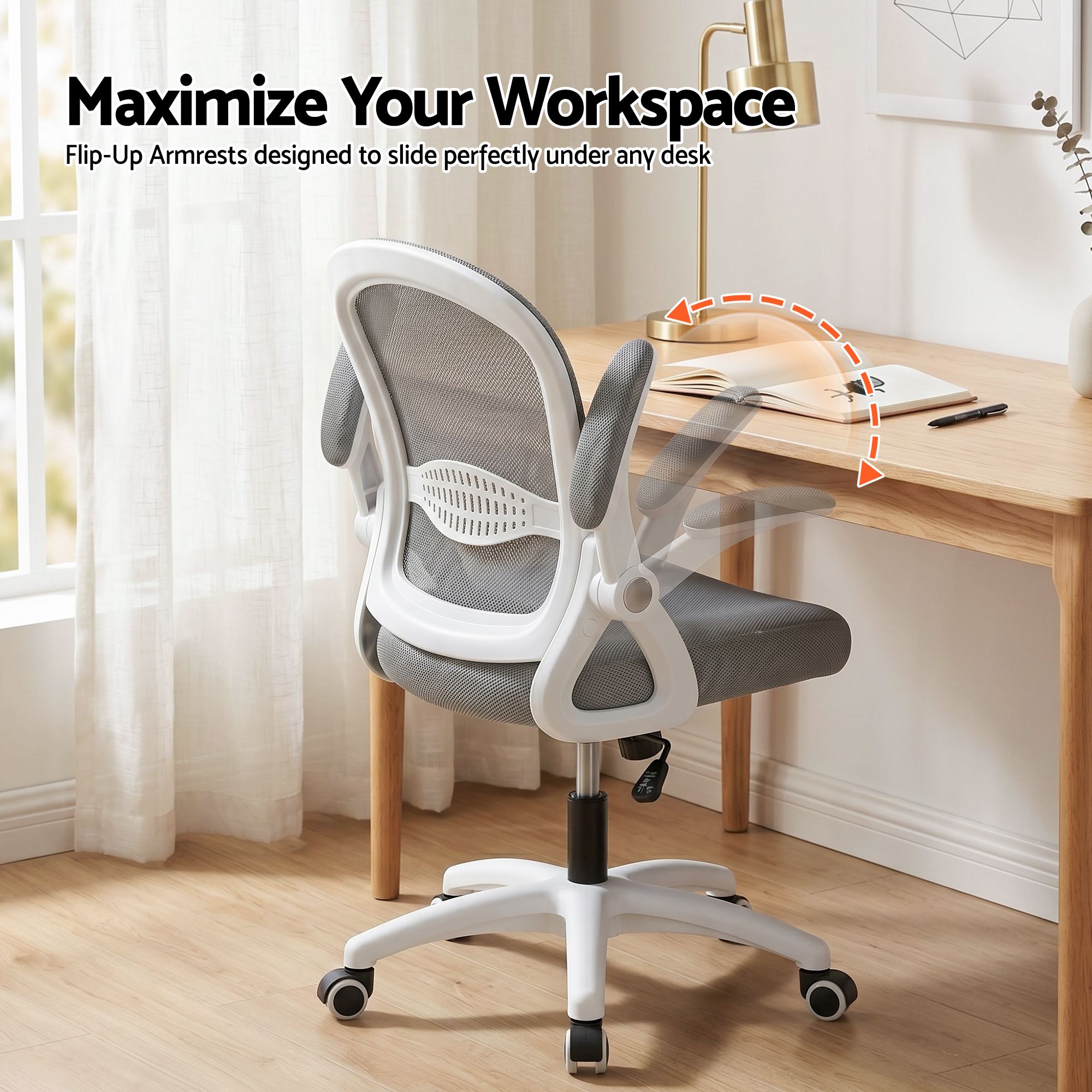 Artiss Computer Desk & Ergonomic Office Chair Set 120cm Home Office Study Desk with 3 Drawers & 3 Shelves, Mesh Computer Chair with Flip-Up Armrests - Image 4