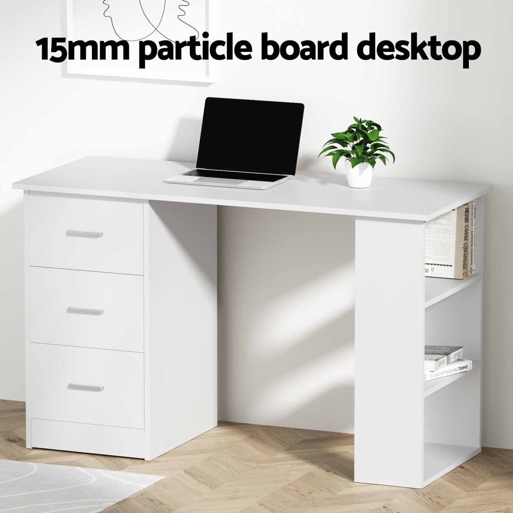 Artiss Computer Desk & Ergonomic Office Chair Set 120cm Home Office Study Desk with 3 Drawers & 3 Shelves, Mesh Computer Chair with Flip-Up Armrests - Image 8