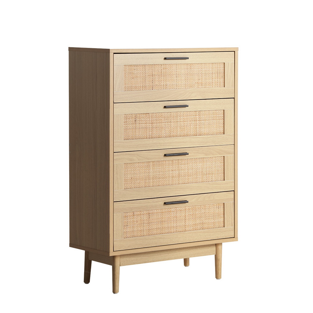 Artiss 4 Chest of Drawers Rattan Tallboy Pine - BRIONY - Image 3