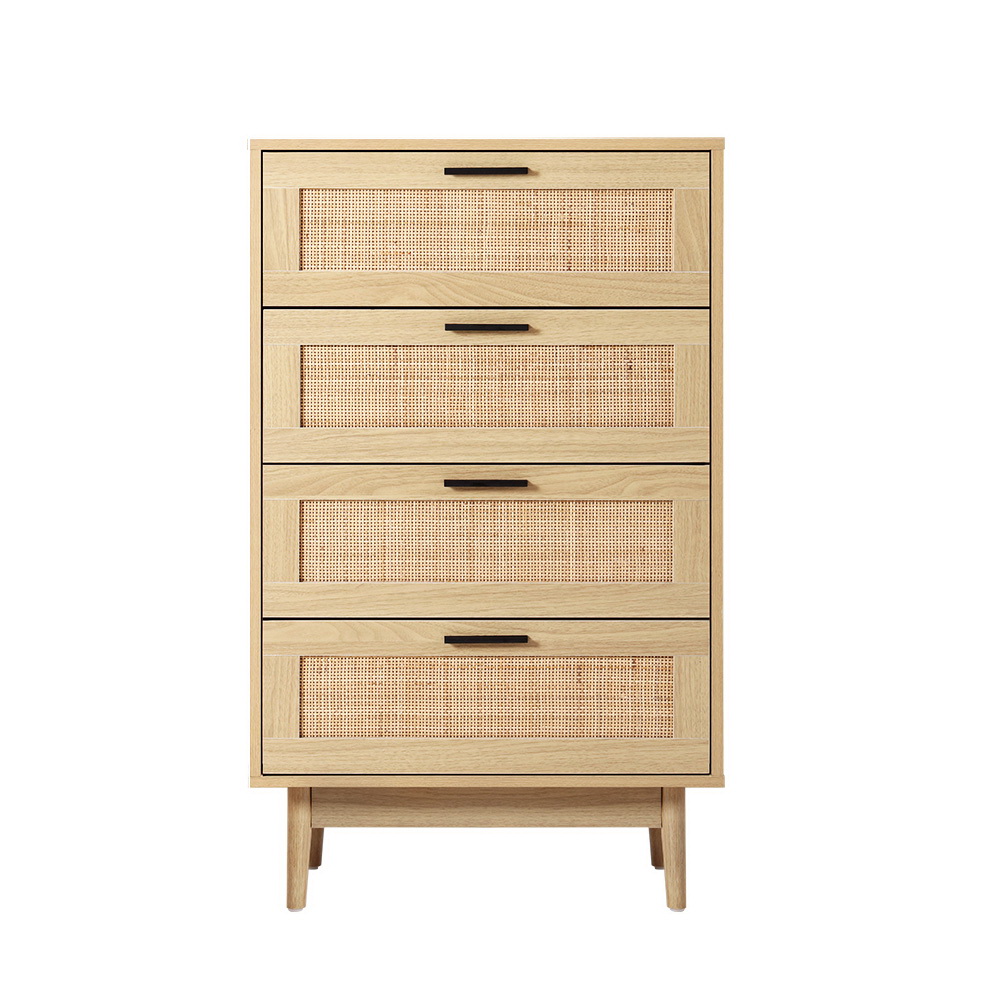 Artiss 4 Chest of Drawers Rattan Tallboy Pine - BRIONY - Image 5