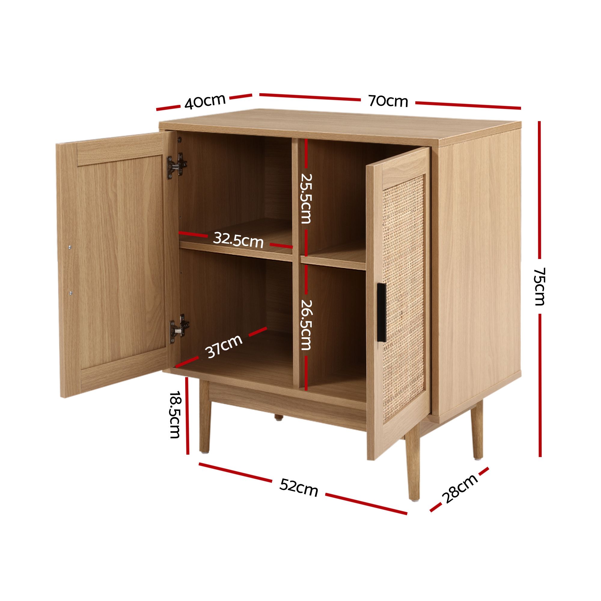 Artiss 2x Buffet Sideboard Cabinet Rattan Cupboard 2 Doors Storage Pantry BRIONY - Image 3