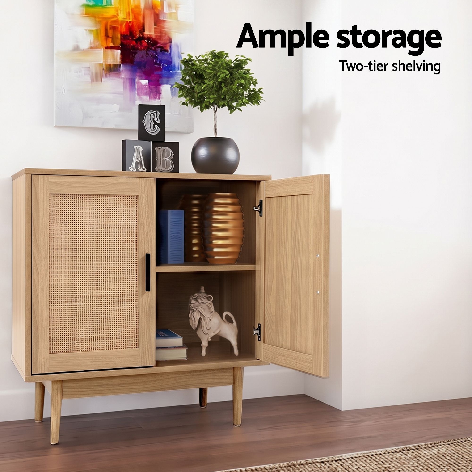 Artiss 2x Buffet Sideboard Cabinet Rattan Cupboard 2 Doors Storage Pantry BRIONY - Image 6