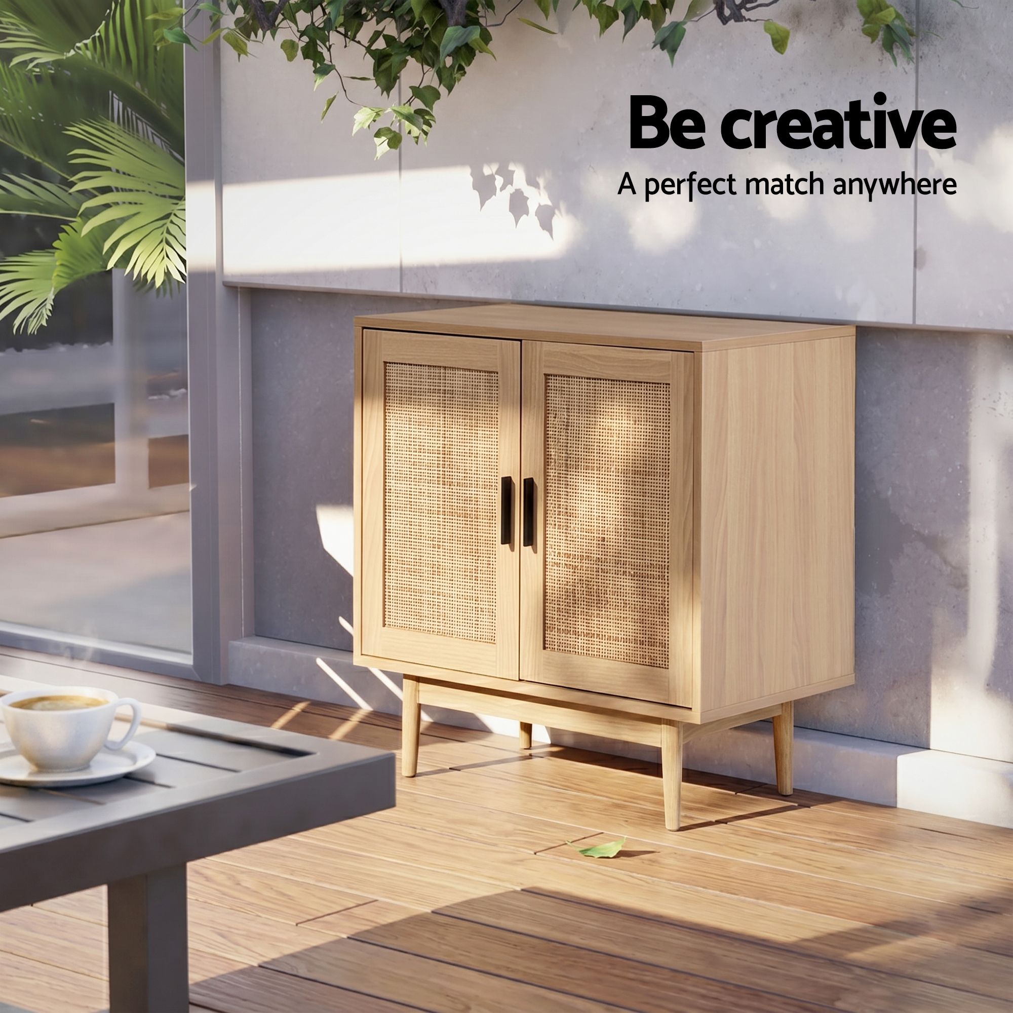 Artiss 2x Buffet Sideboard Cabinet Rattan Cupboard 2 Doors Storage Pantry BRIONY - Image 8