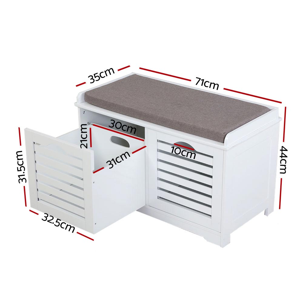 Artiss Shoe Rack Cabinet Bench White Caye - Image 2