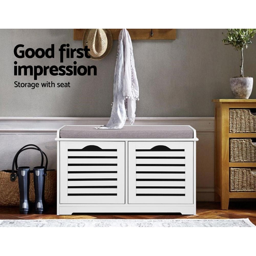 Artiss Shoe Rack Cabinet Bench White Caye - Image 5