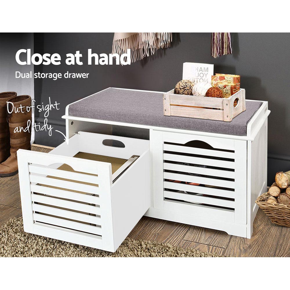 Artiss Shoe Rack Cabinet Bench White Caye - Image 6