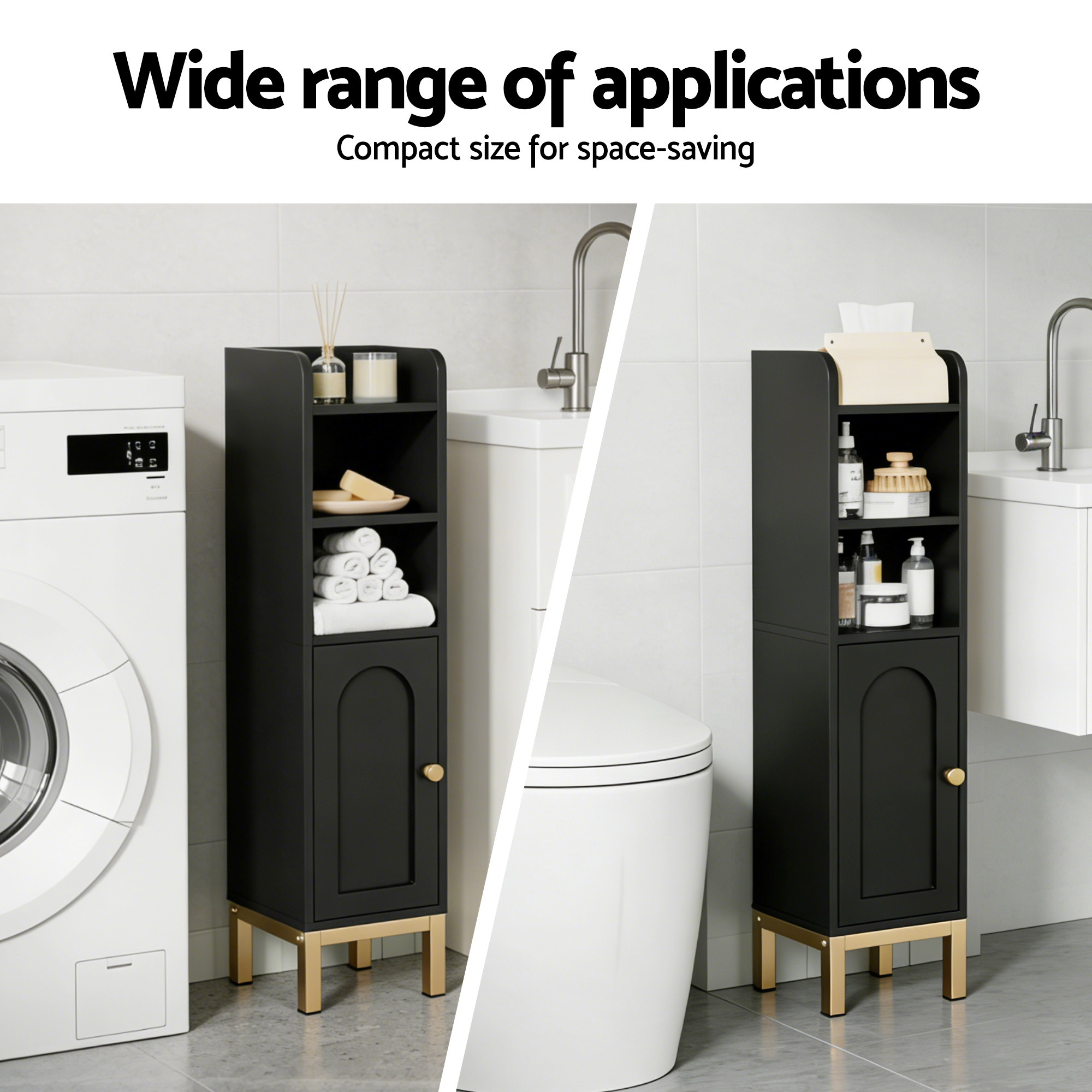 Artiss Bathroom Storage Cabinet Floor Organizer Toilet Corner Adjustable Black - Image 7
