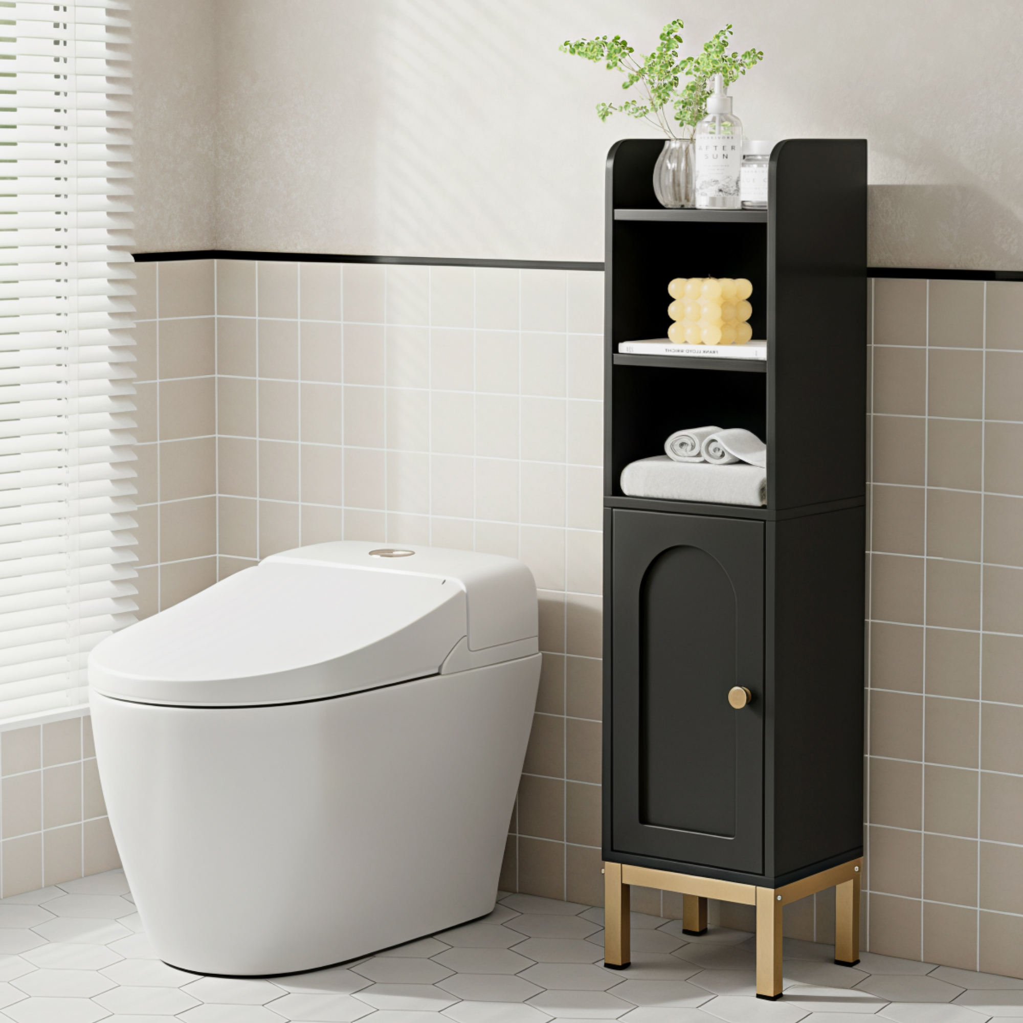 Artiss Bathroom Storage Cabinet Floor Organizer Toilet Corner Adjustable Black - Image 8