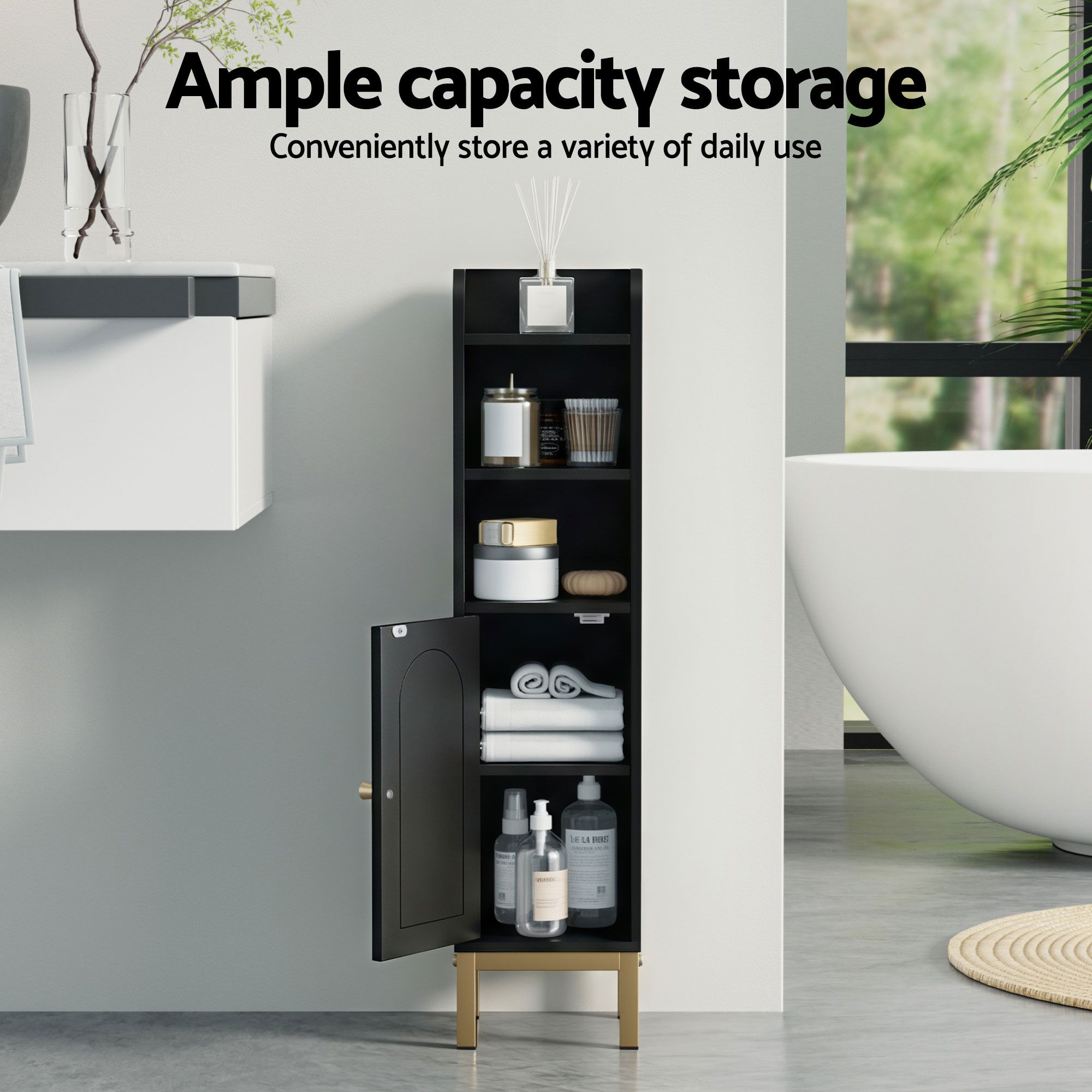 Artiss 2X Bathroom Storage Cabinet Floor Organizer Toilet Corner Adjustable Black - Image 5