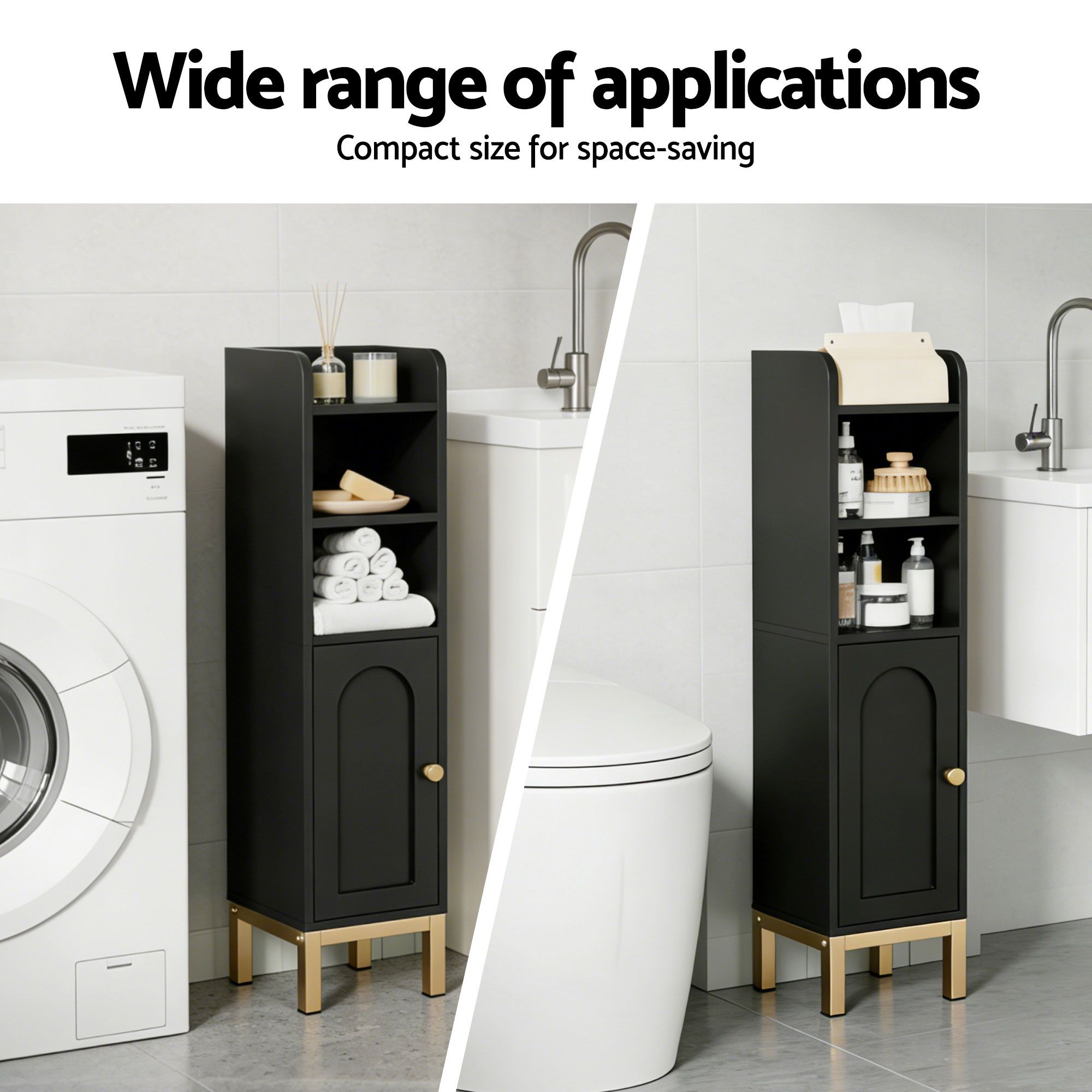 Artiss 2X Bathroom Storage Cabinet Floor Organizer Toilet Corner Adjustable Black - Image 7