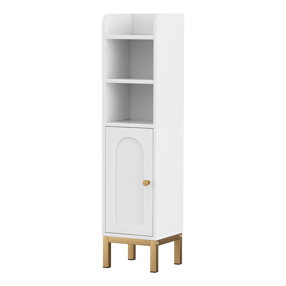 Artiss Bathroom Storage Cabinet Floor Organizer Toilet Corner Adjustable Shelf with Door White - Image 1
