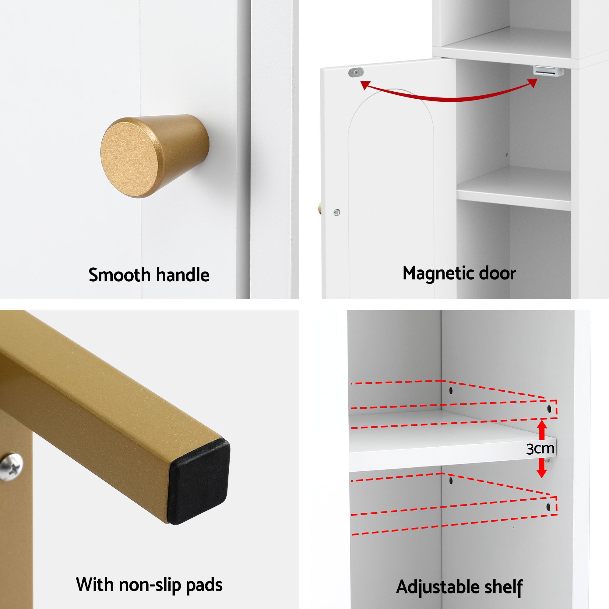 Artiss 2X Bathroom Storage Cabinet Floor Organizer Toilet Corner Adjustable Shelf with Door White - Image 6