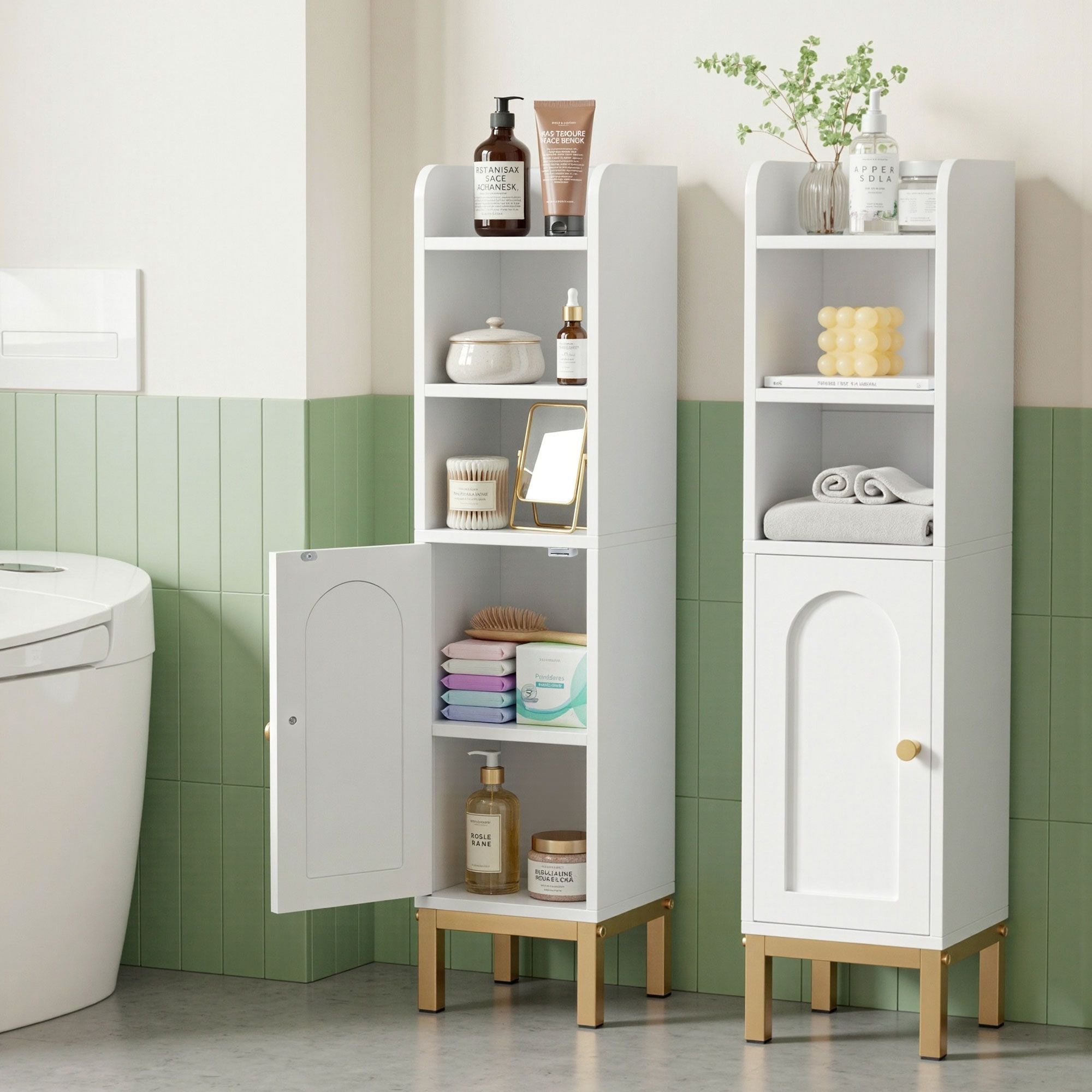 Artiss 2X Bathroom Storage Cabinet Floor Organizer Toilet Corner Adjustable Shelf with Door White - Image 8
