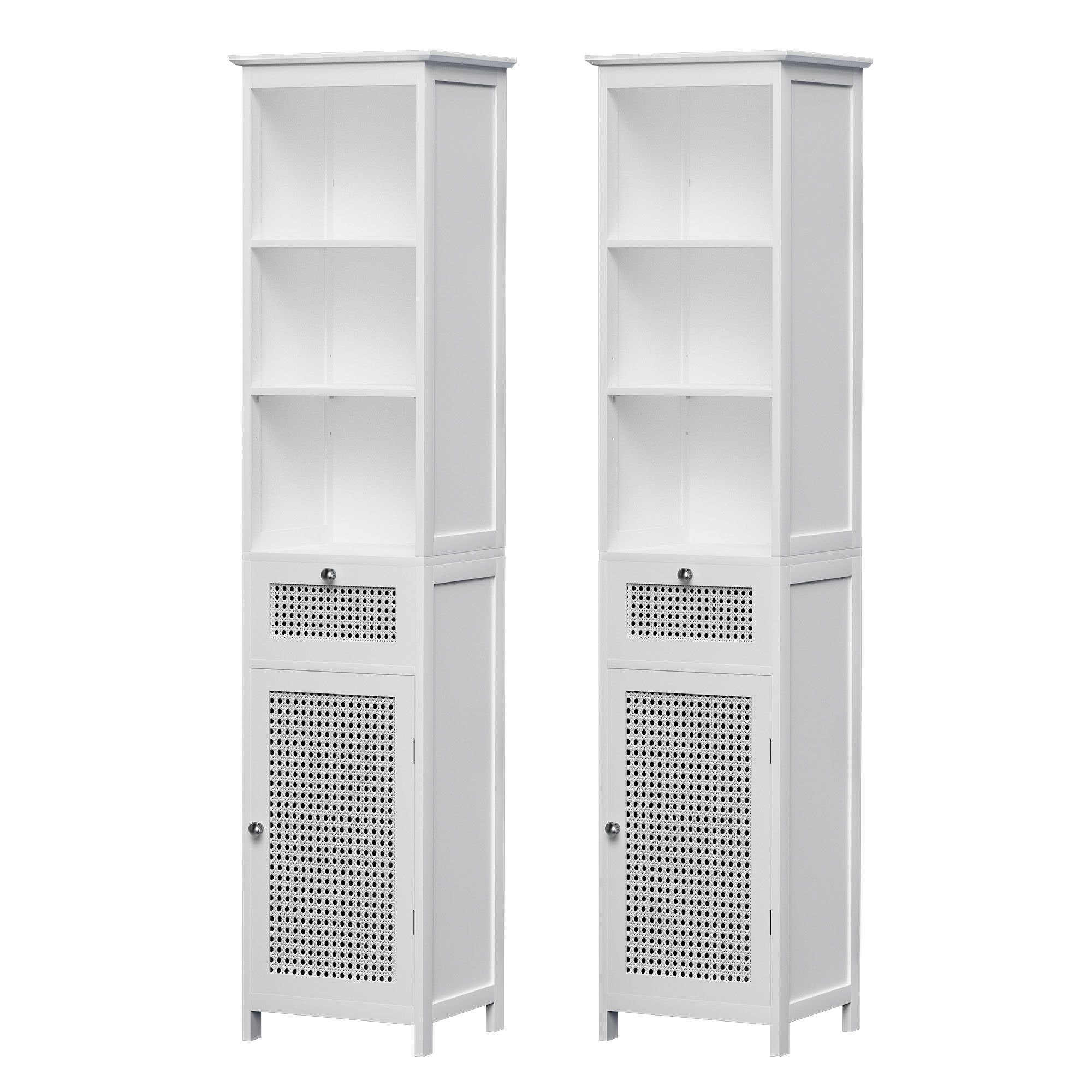 Artiss Bathroom Cabinet Storage X2 White Rattan 161cm - Image 1