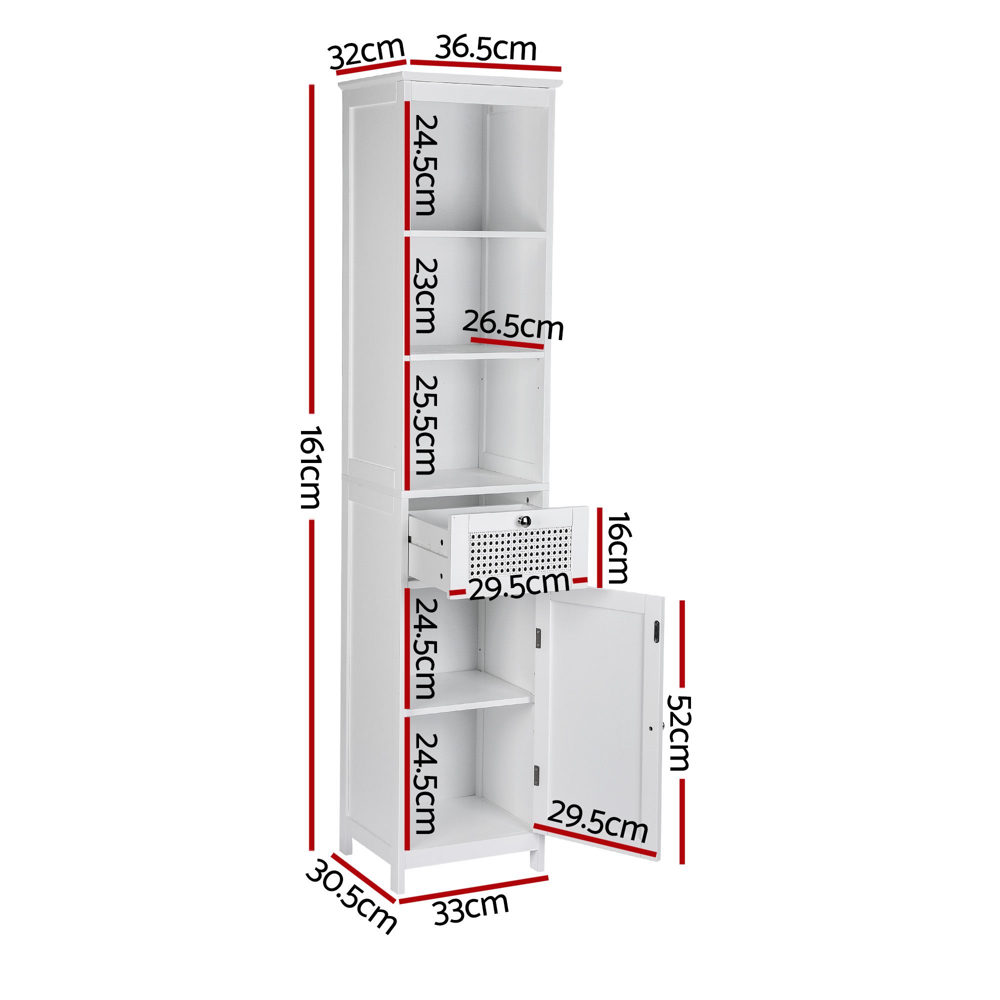 Artiss Bathroom Cabinet Storage X2 White Rattan 161cm - Image 3