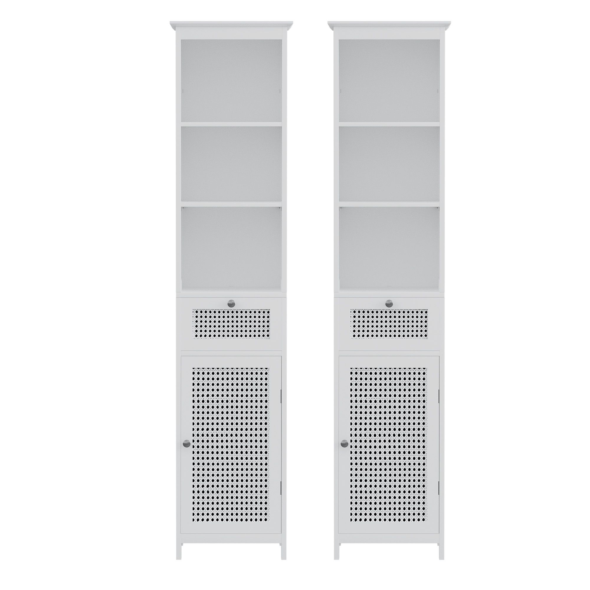 Artiss Bathroom Cabinet Storage X2 White Rattan 161cm - Image 4