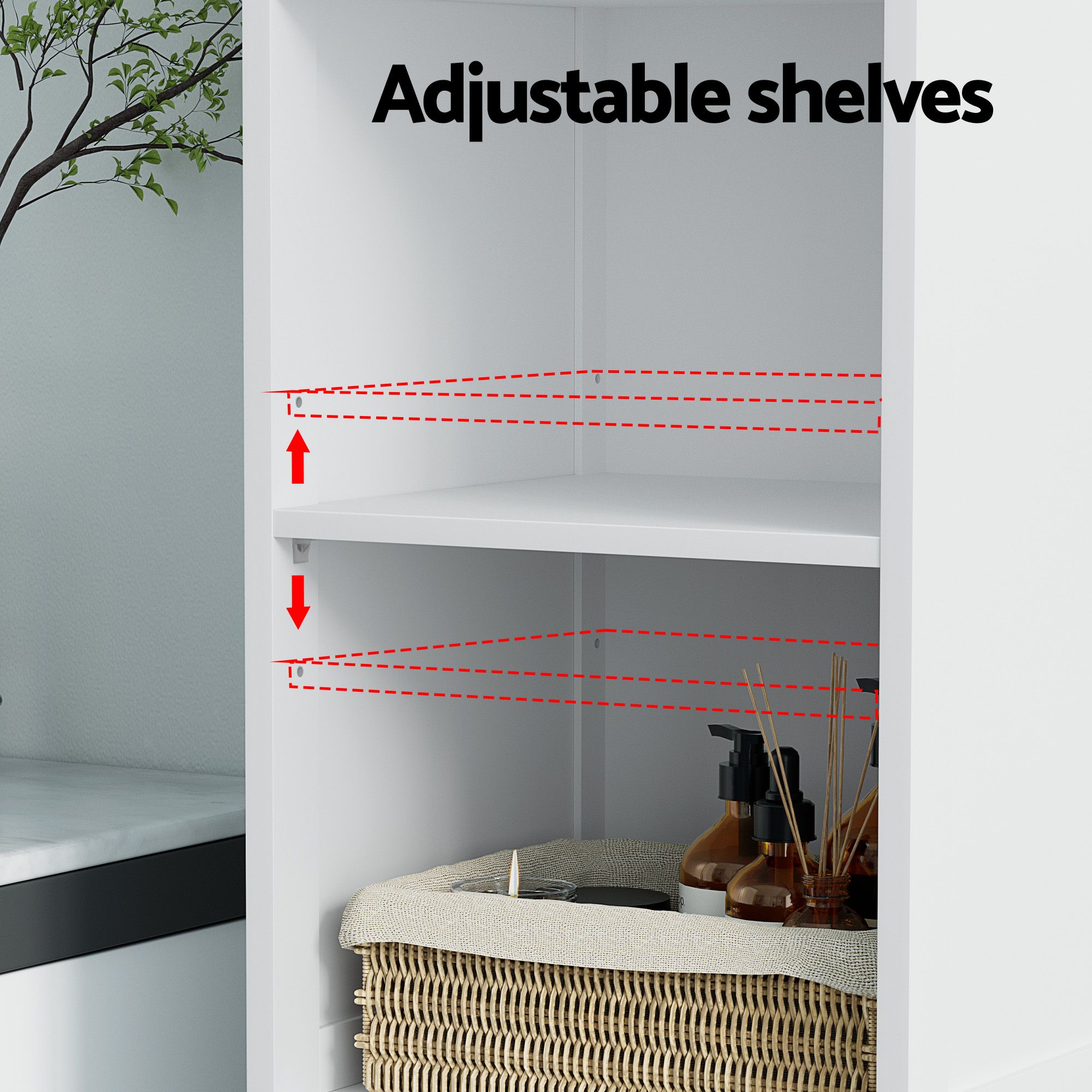 Artiss Bathroom Cabinet Storage X2 White Rattan 161cm - Image 6