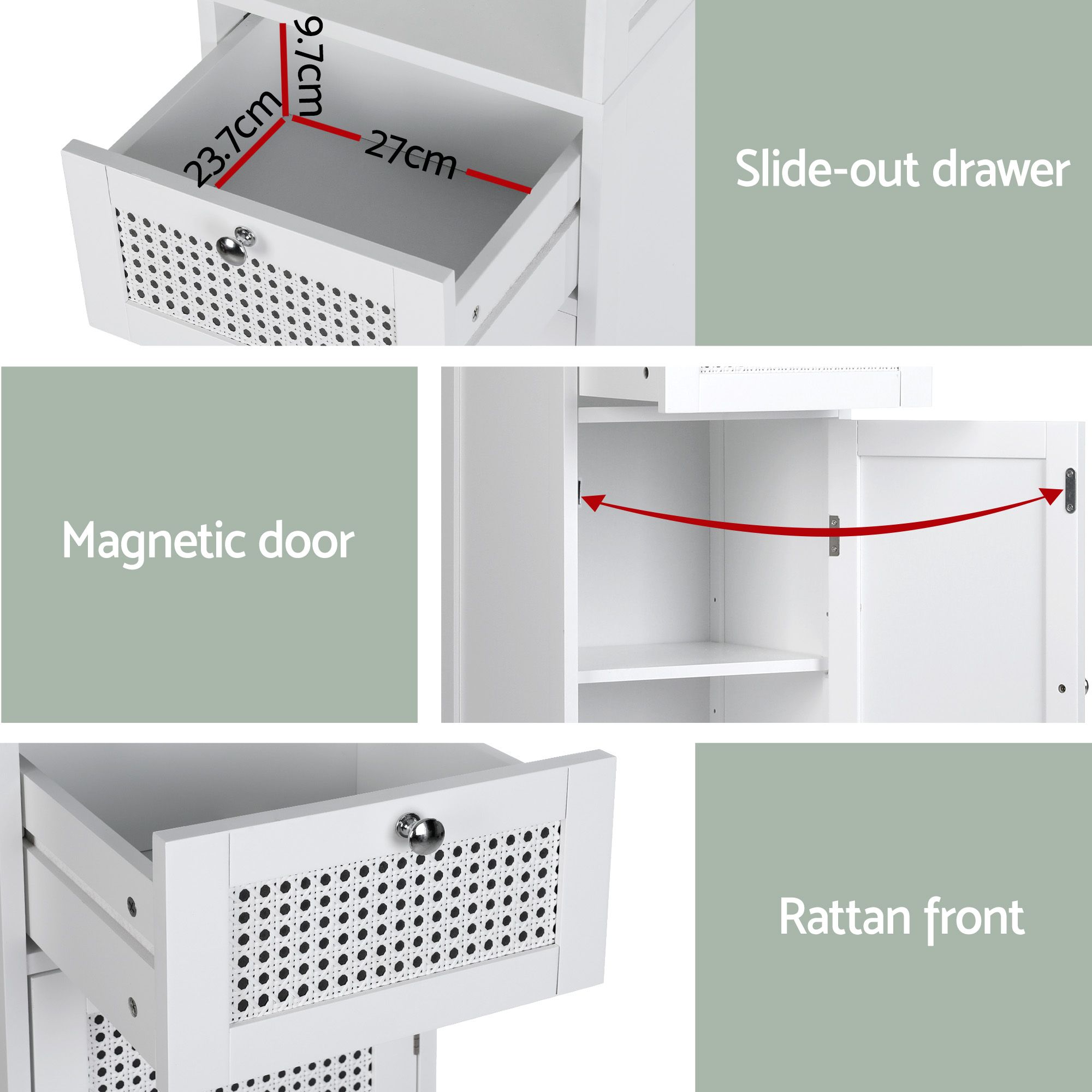 Artiss Bathroom Cabinet Storage X2 White Rattan 161cm - Image 7