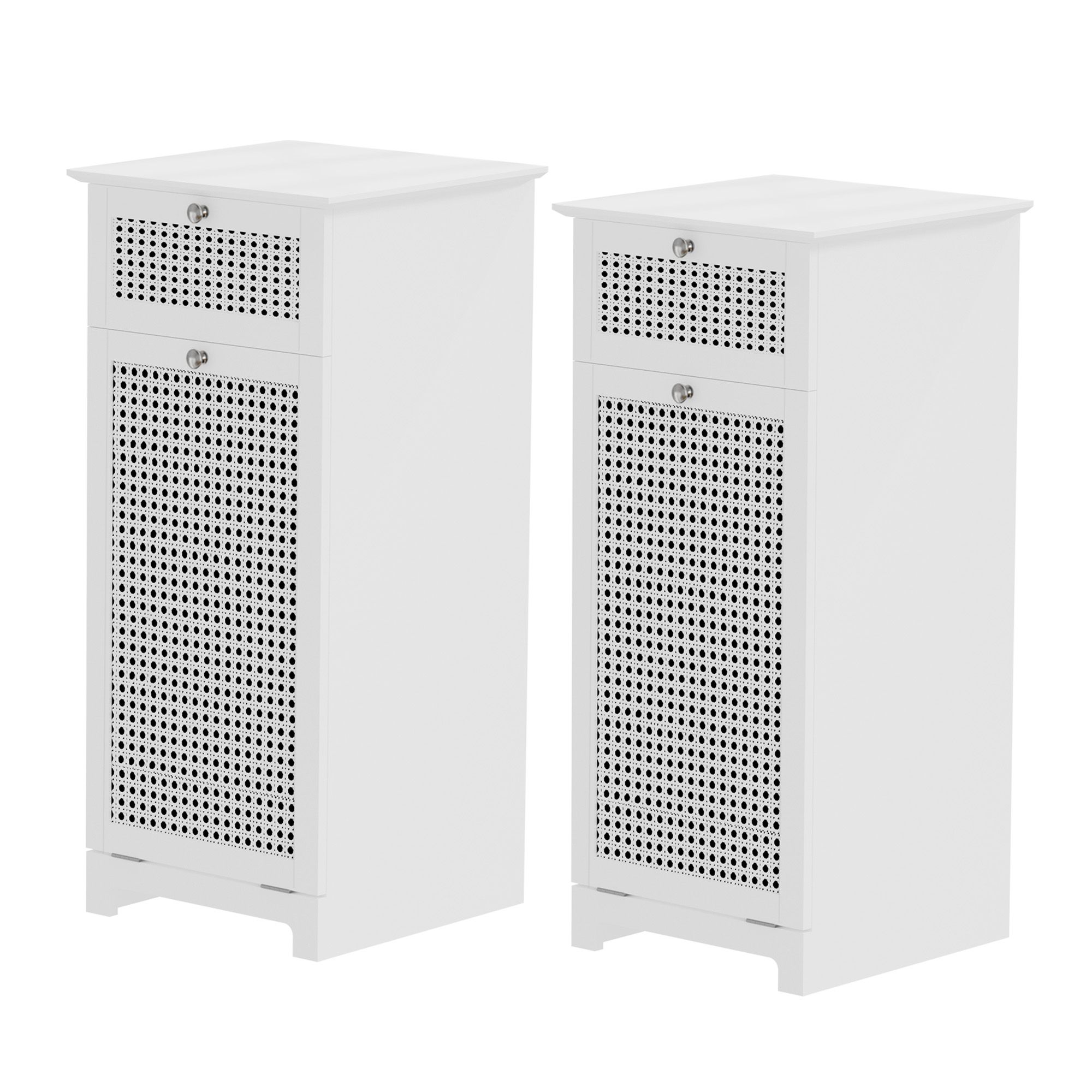 Artiss 2X Laundry Hamper Cabinet Bathroom Storage White Rattan - Image 1