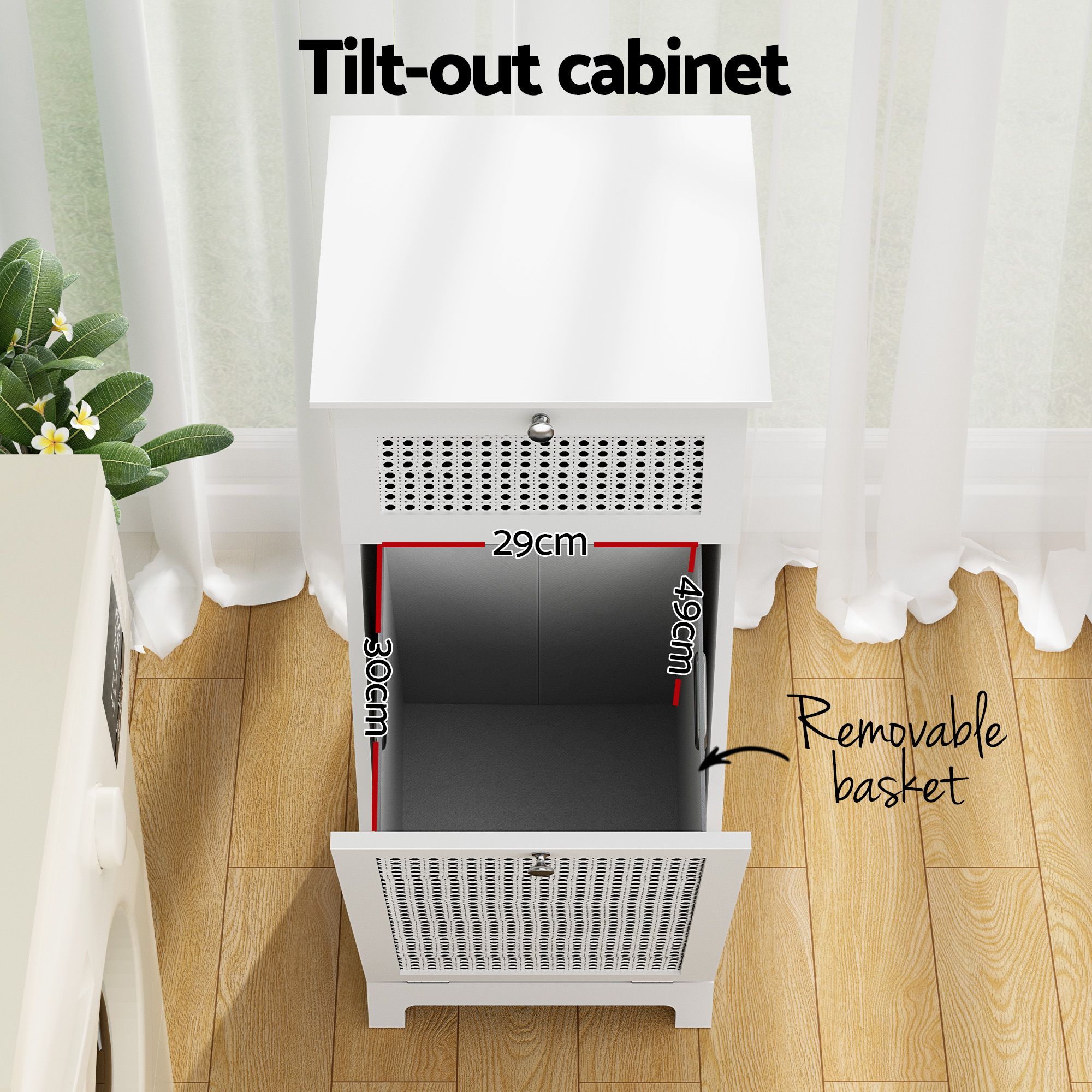 Artiss 2X Laundry Hamper Cabinet Bathroom Storage White Rattan - Image 5