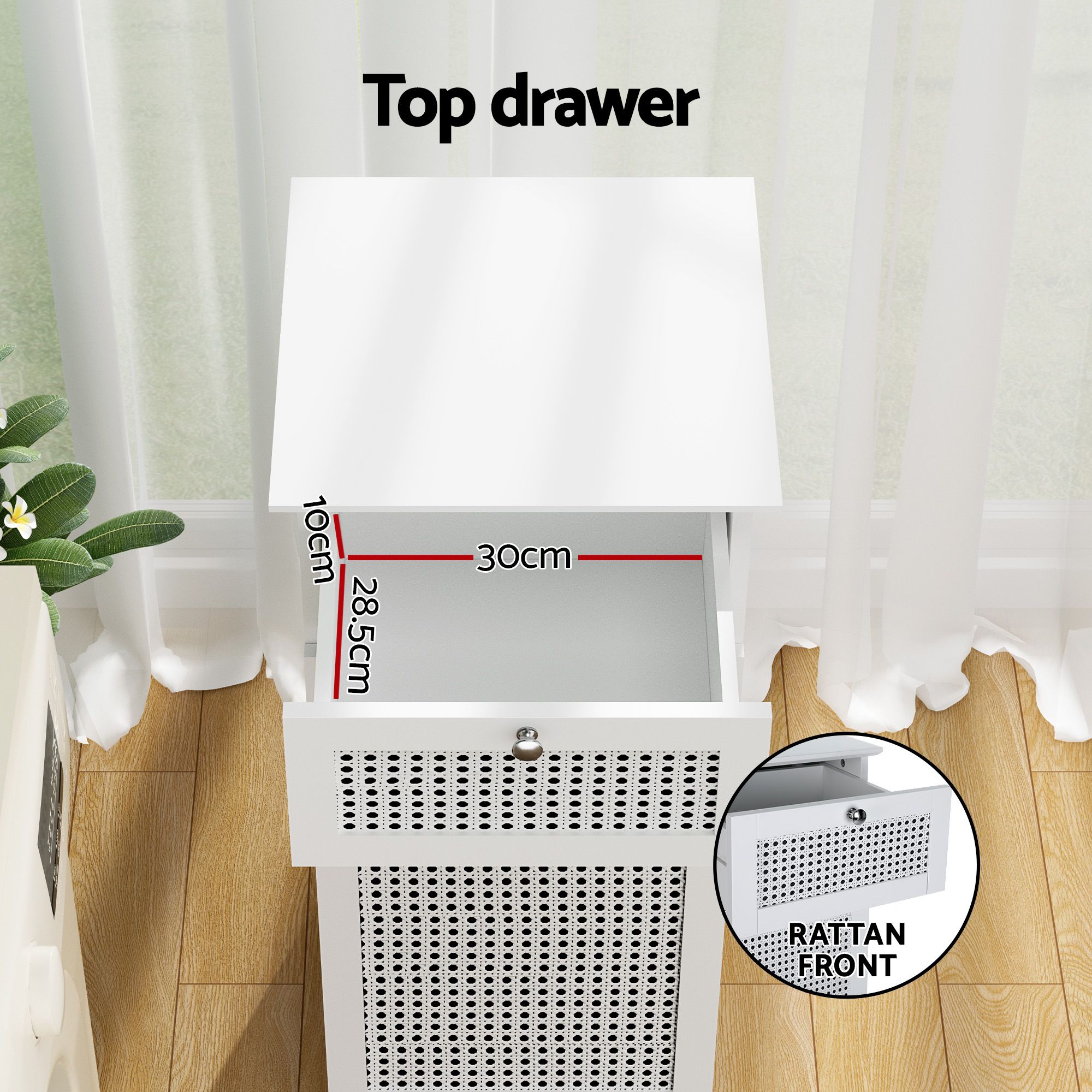 Artiss 2X Laundry Hamper Cabinet Bathroom Storage White Rattan - Image 6