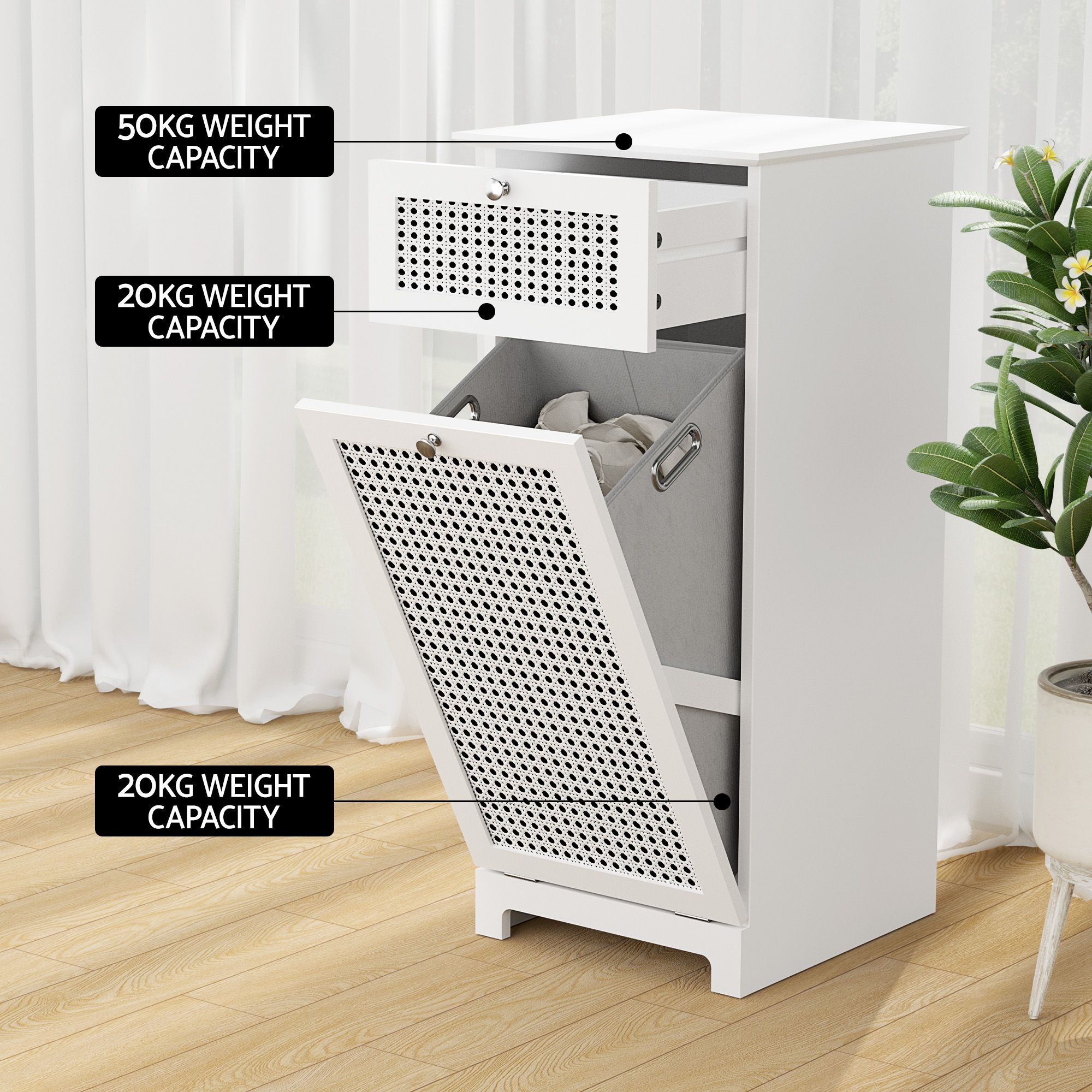Artiss 2X Laundry Hamper Cabinet Bathroom Storage White Rattan - Image 7