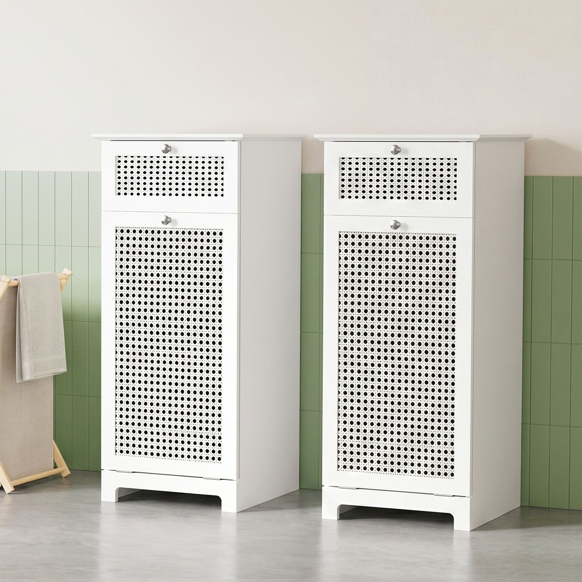 Artiss 2X Laundry Hamper Cabinet Bathroom Storage White Rattan - Image 8