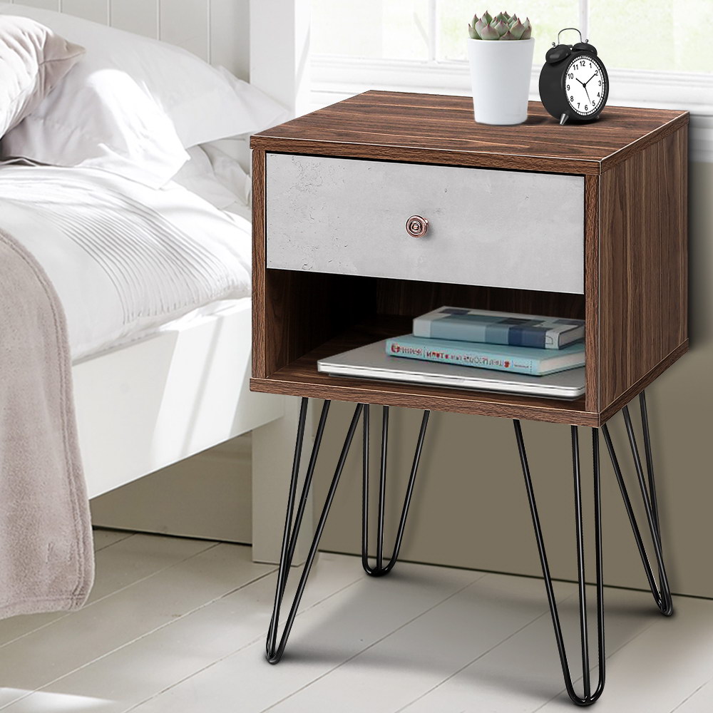 Artiss Bedside Table 1 Drawers with Shelf - LARS - Image 1