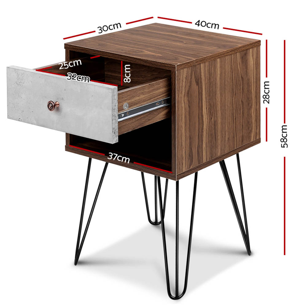 Artiss Bedside Table 1 Drawers with Shelf - LARS - Image 2