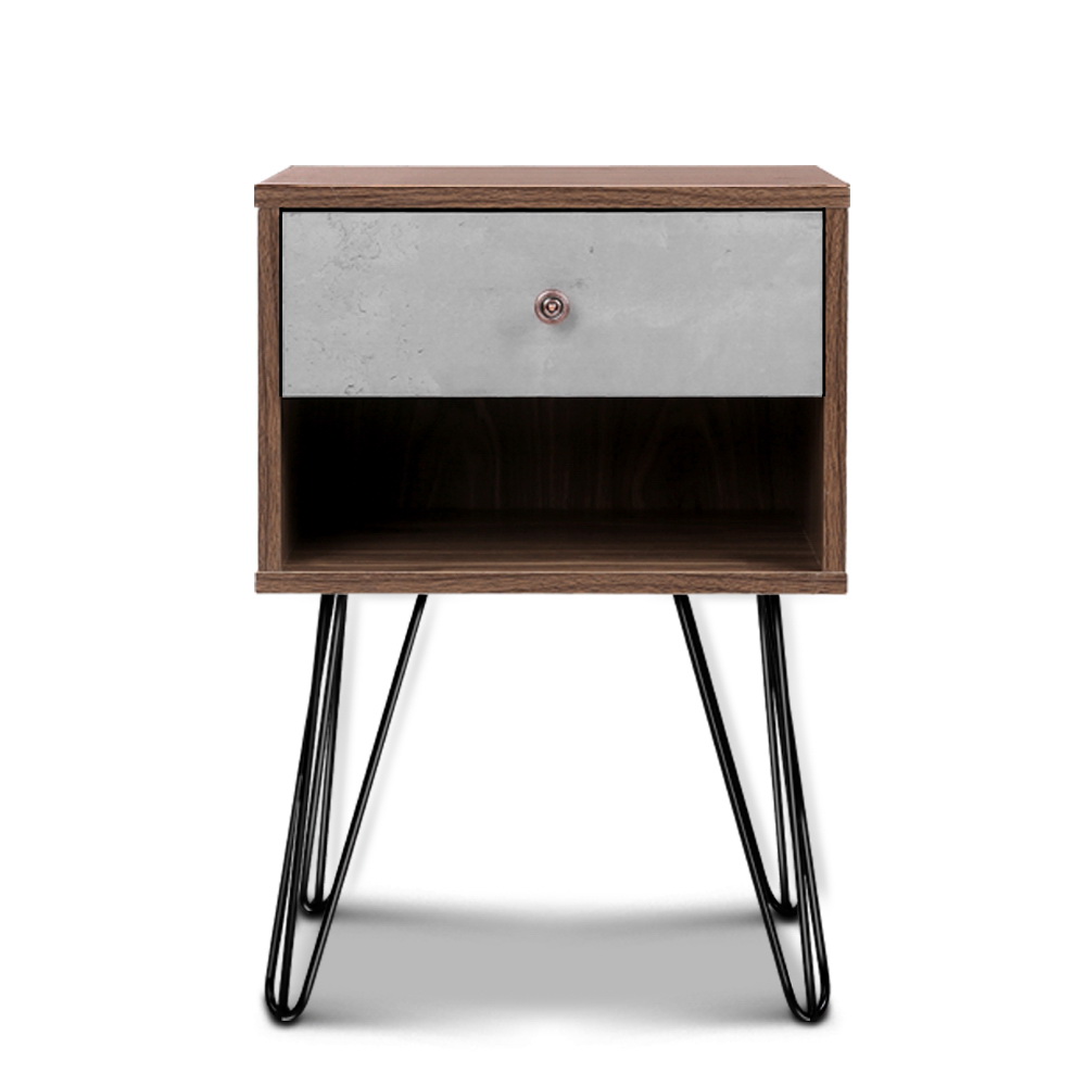 Artiss Bedside Table 1 Drawers with Shelf - LARS - Image 3