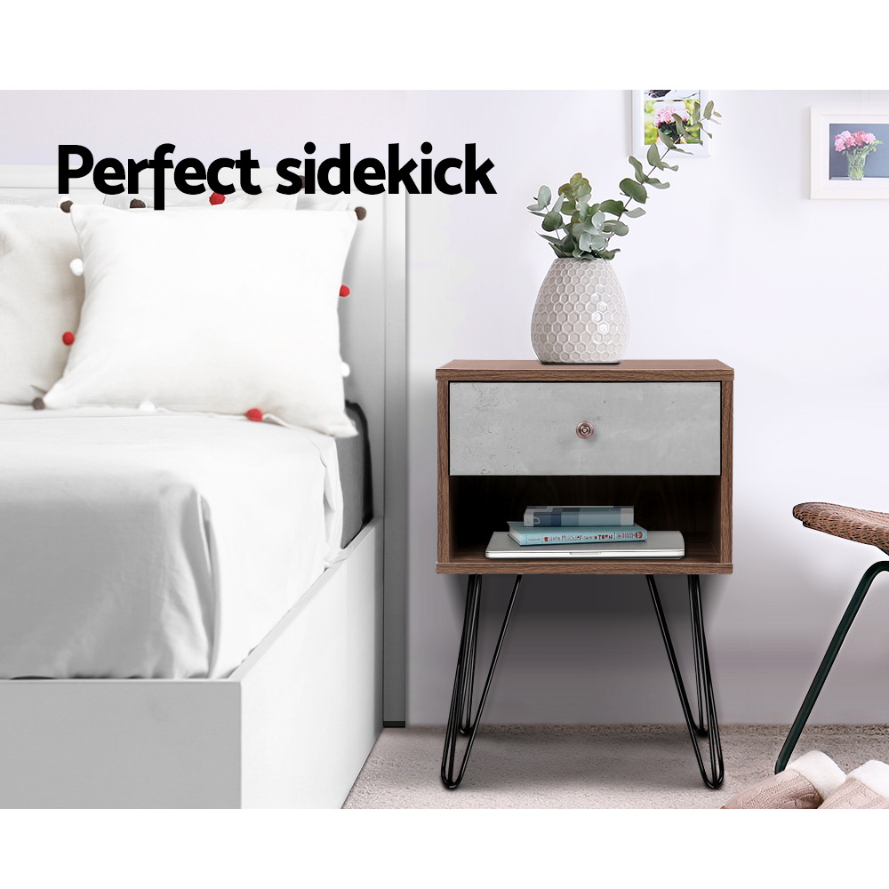 Artiss Bedside Table 1 Drawers with Shelf - LARS - Image 4