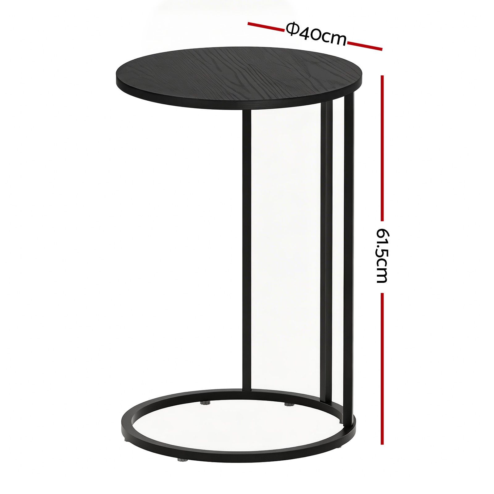 Artiss C Shaped End Table Set of 2 Coffee Table Side Table Round Black - Image 2