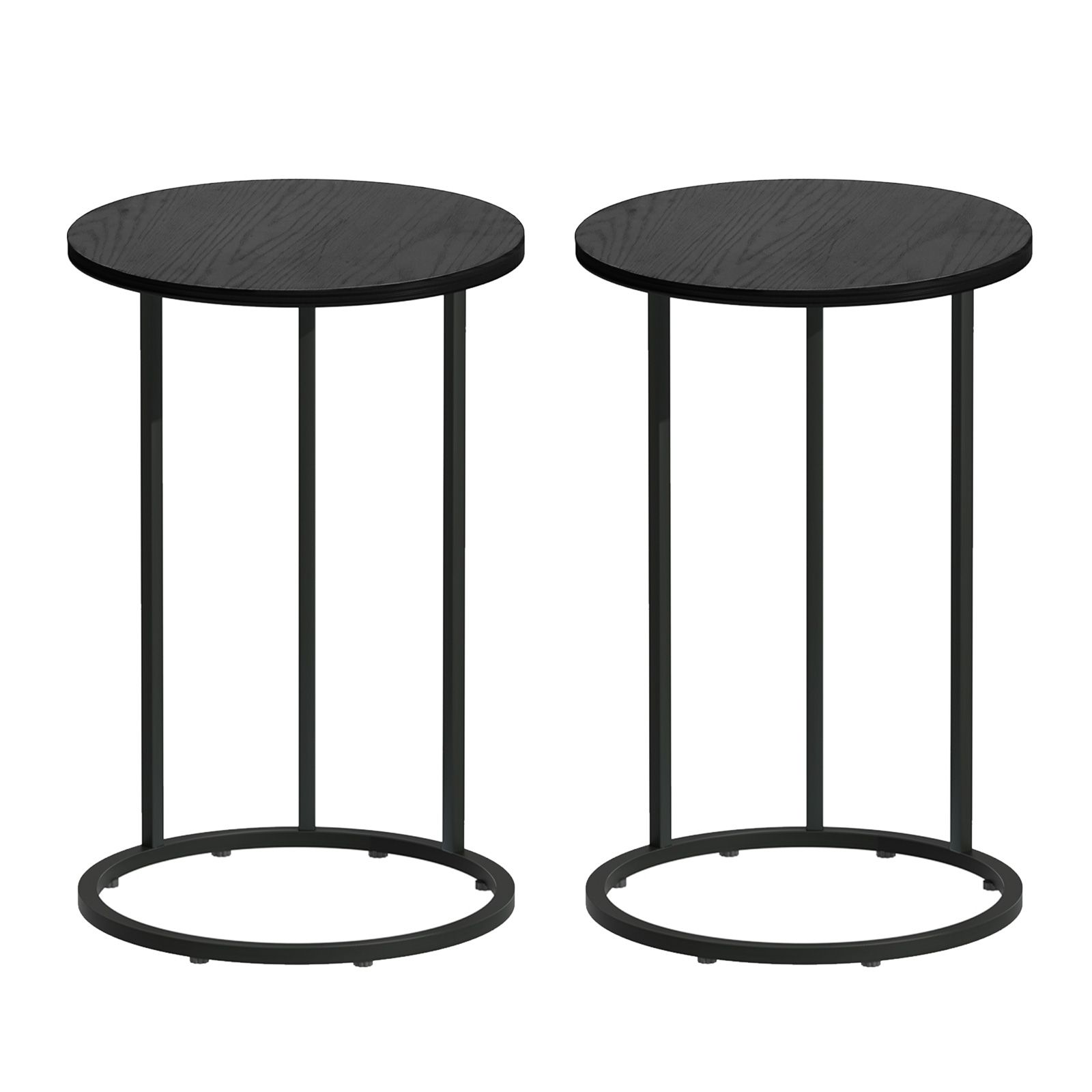 Artiss C Shaped End Table Set of 2 Coffee Table Side Table Round Black - Image 3