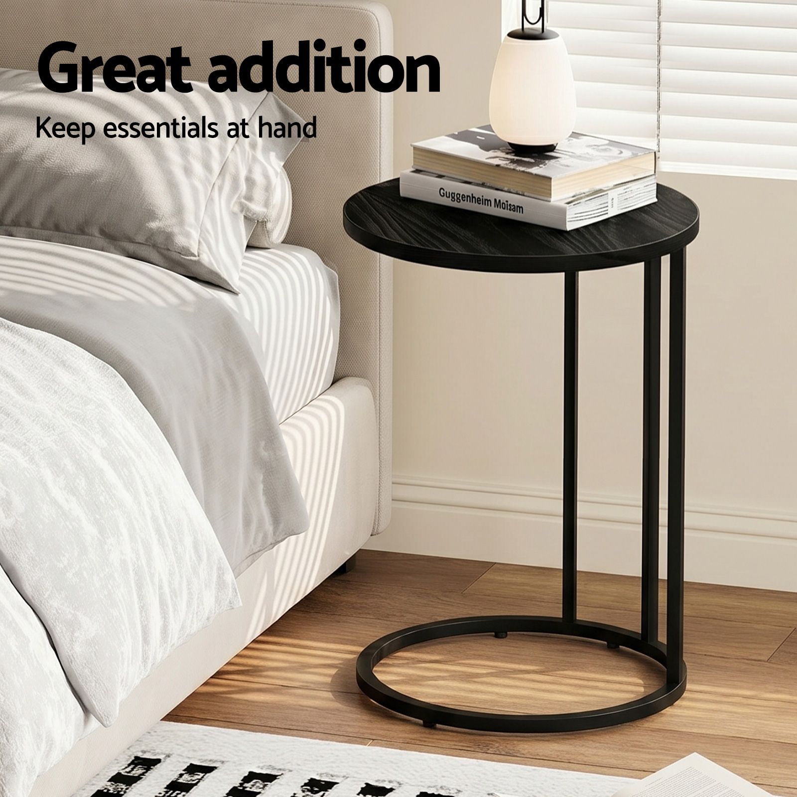 Artiss C Shaped End Table Set of 2 Coffee Table Side Table Round Black - Image 6