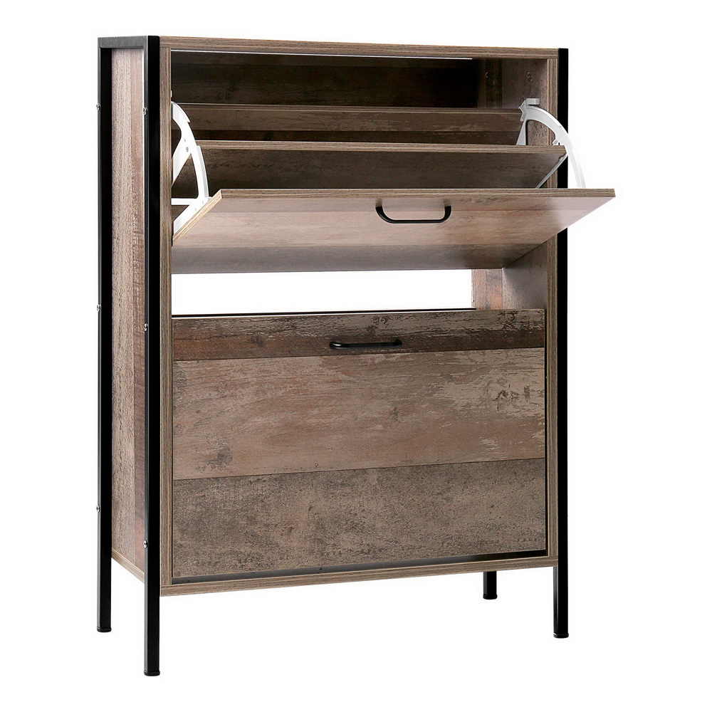 Artiss 12 Pair Wooden Vintage Shoe Rack Storage Cabinet - Wood - Image 1