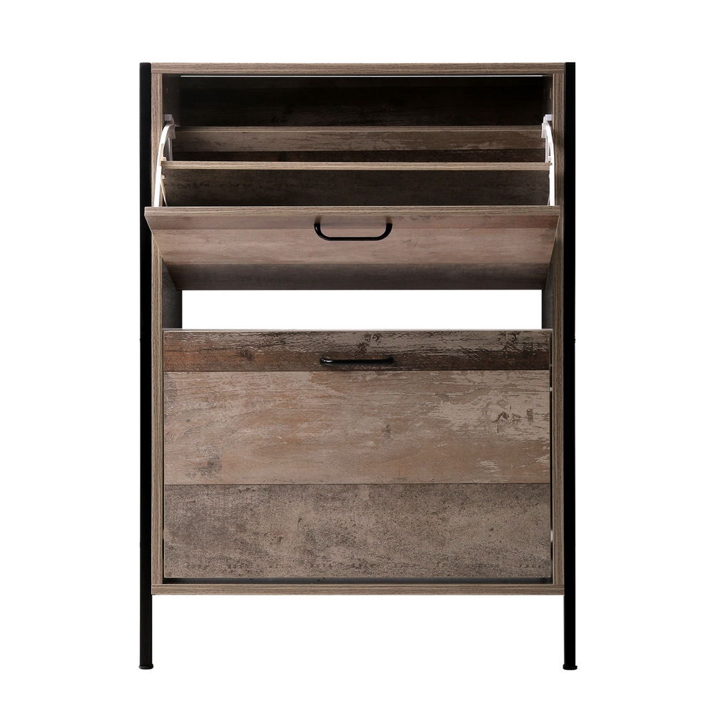 Artiss 12 Pair Wooden Vintage Shoe Rack Storage Cabinet - Wood - Image 3