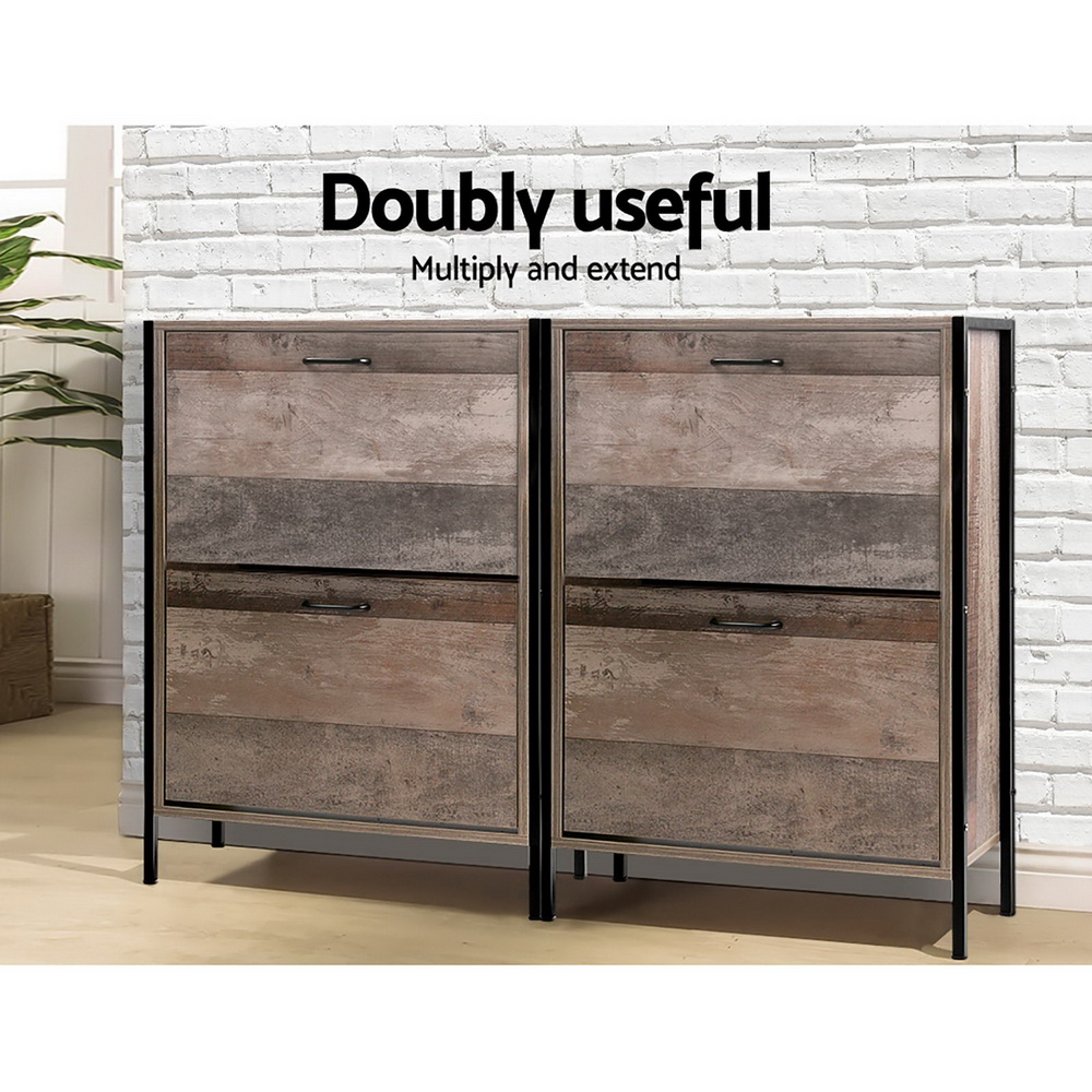 Artiss 12 Pair Wooden Vintage Shoe Rack Storage Cabinet - Wood - Image 7