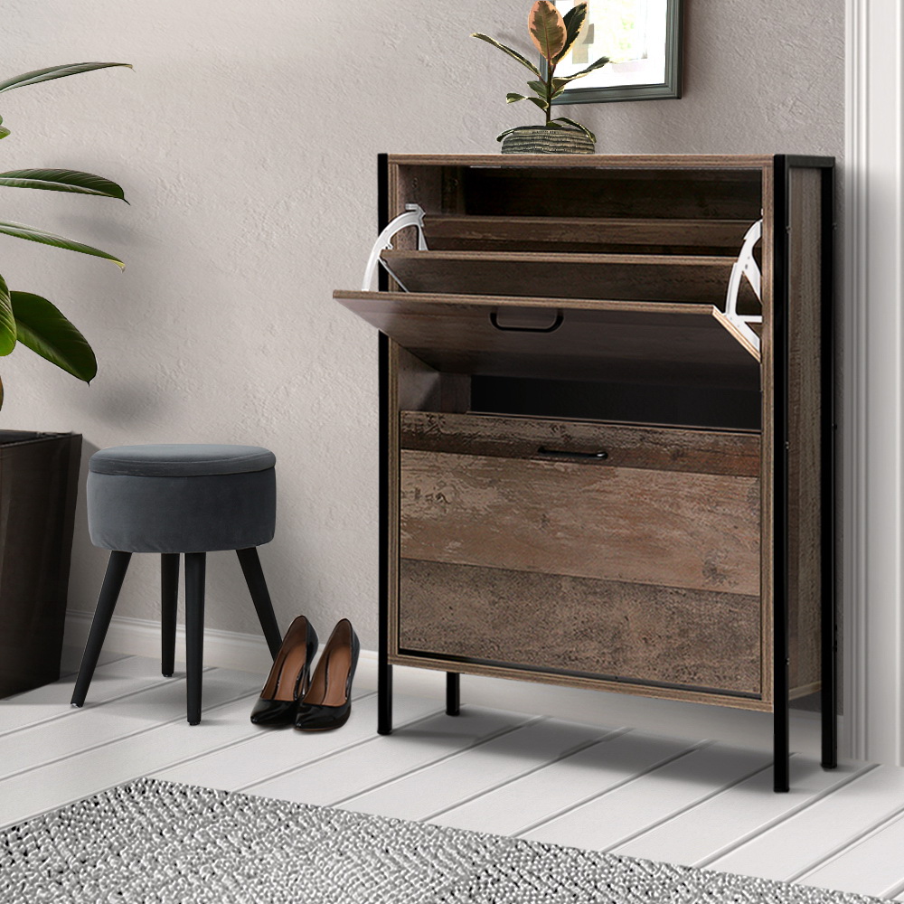 Artiss 12 Pair Wooden Vintage Shoe Rack Storage Cabinet - Wood - Image 8