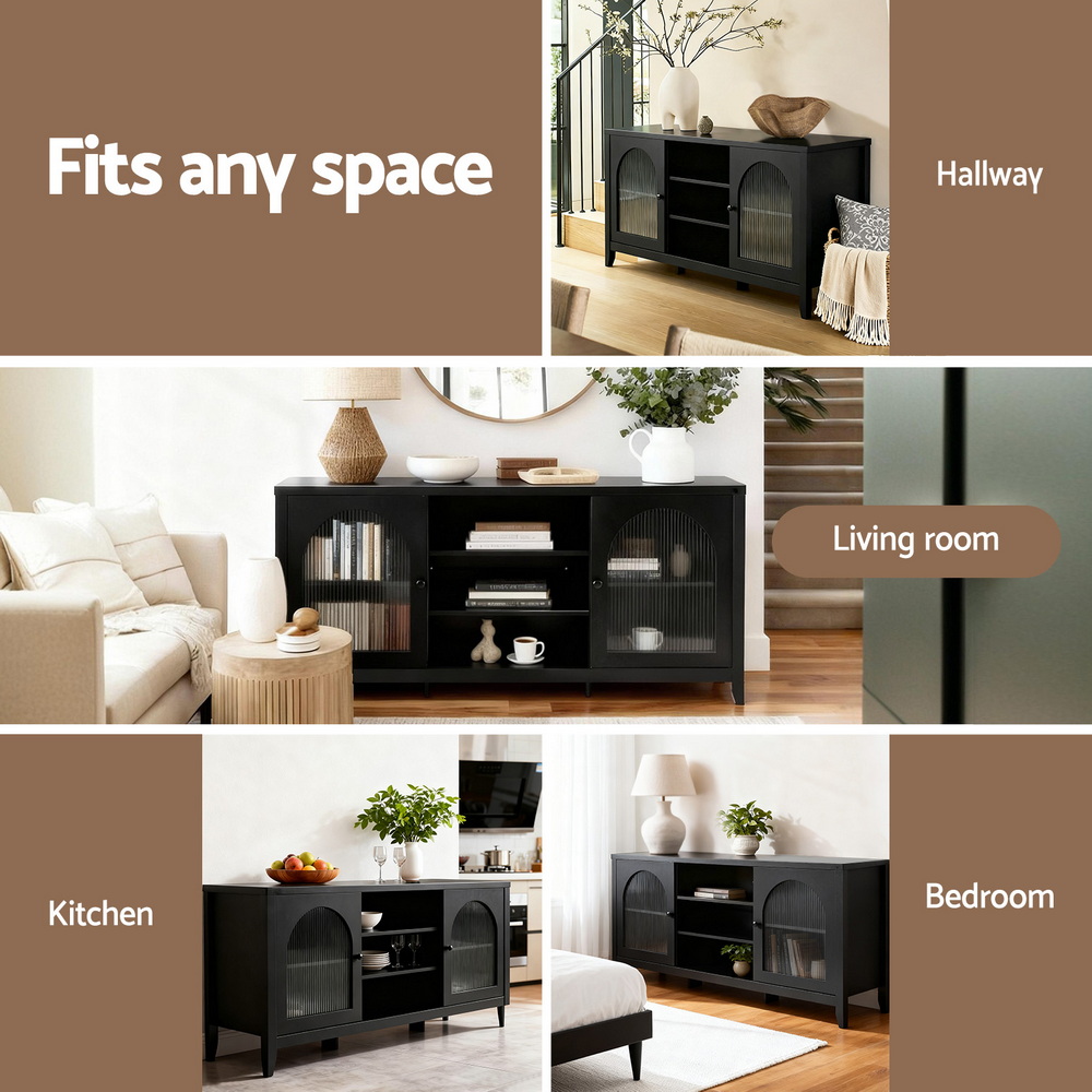 Artiss Buffet Sideboard Shelves Double Doors - Black - Image 8