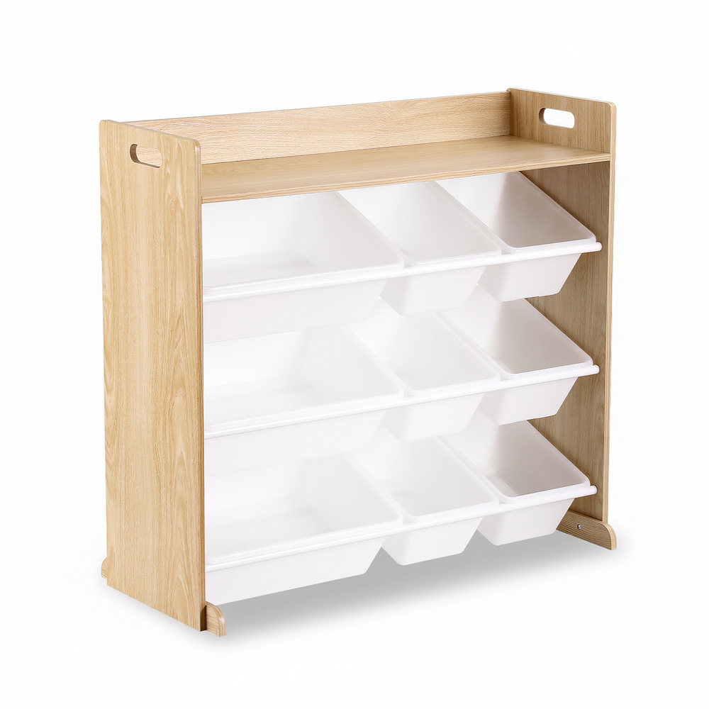 Keezi Kids Toy Box 9 Bins Bookshelf Organiser Display Shelf Storage Rack Wooden - Image 1