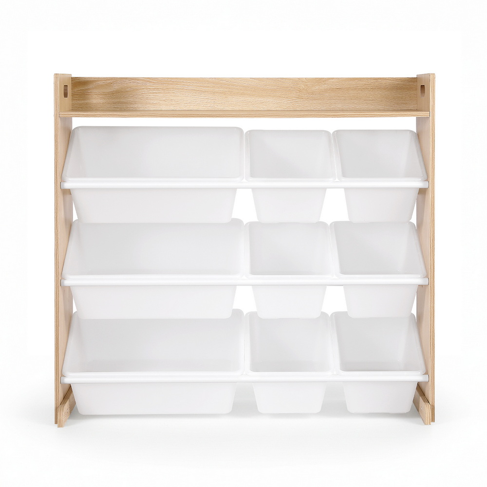 Keezi Kids Toy Box 9 Bins Bookshelf Organiser Display Shelf Storage Rack Wooden - Image 3