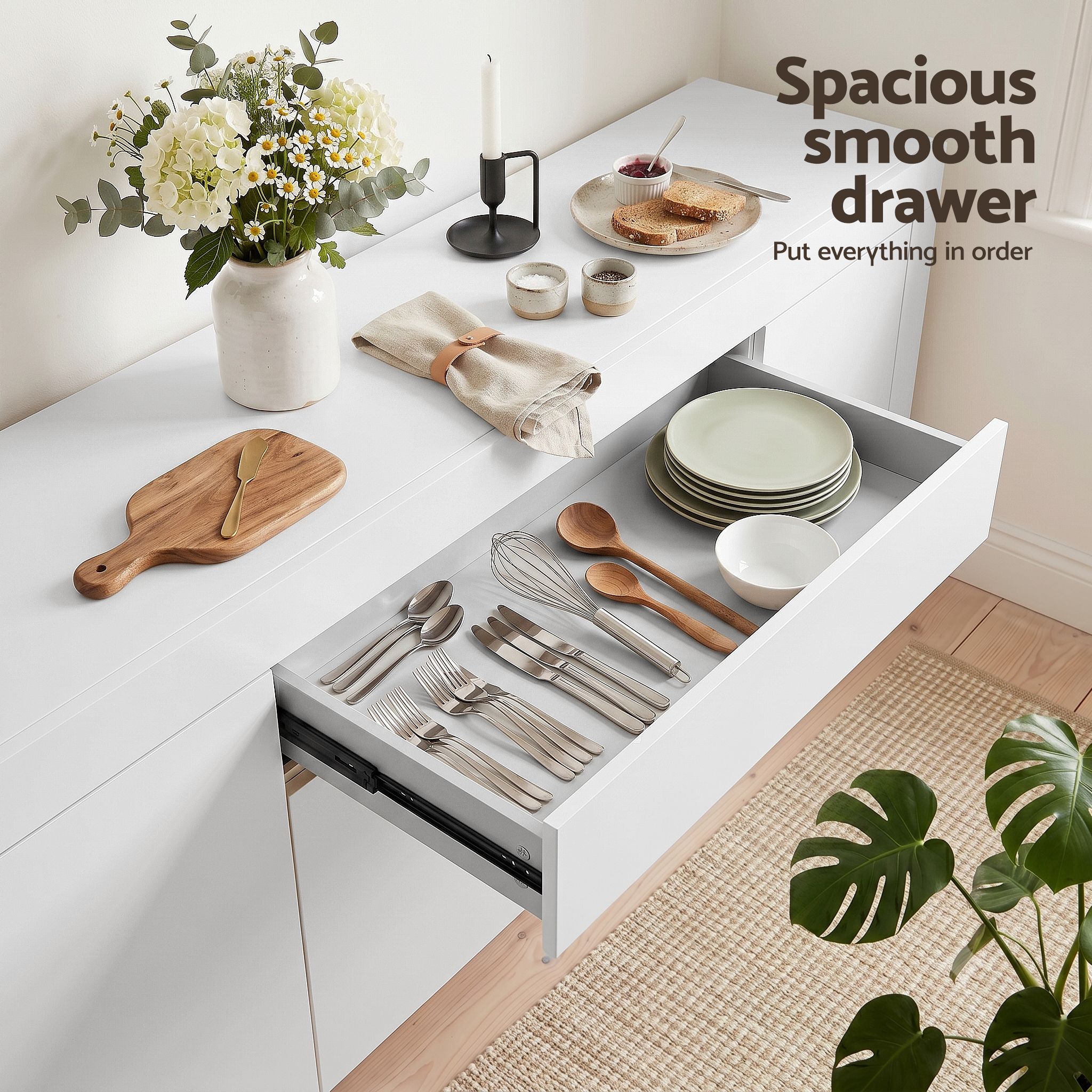 Artiss Buffet Sideboard Cabinet 180cm Cupboard Pantry Storage Drawer White DANA - Image 7