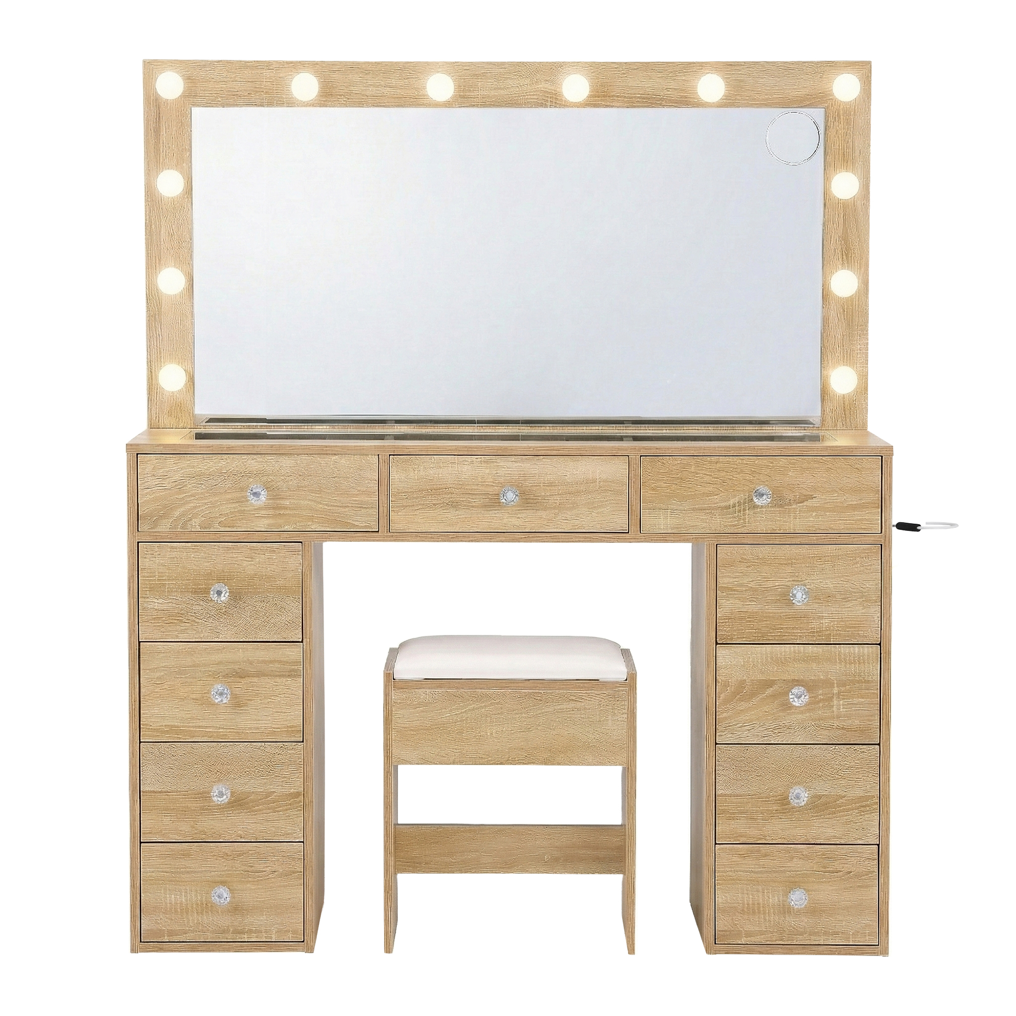Artiss Dressing Table Vanity Desk Set Stool LED Bulbs Wood - Image 4