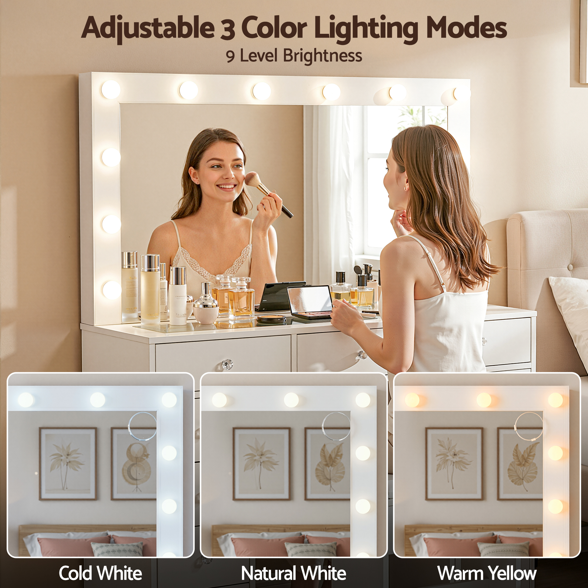 Artiss Dressing Table Vanity Desk Set Stool LED Bulbs White - Image 5