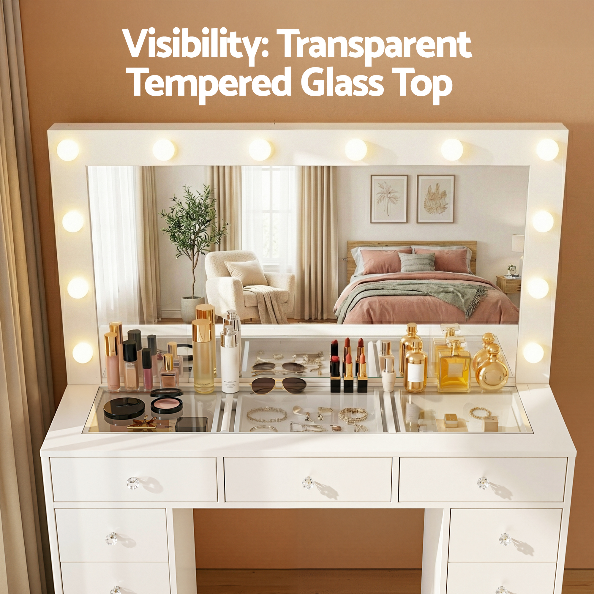 Artiss Dressing Table Vanity Desk Set Stool LED Bulbs White - Image 7