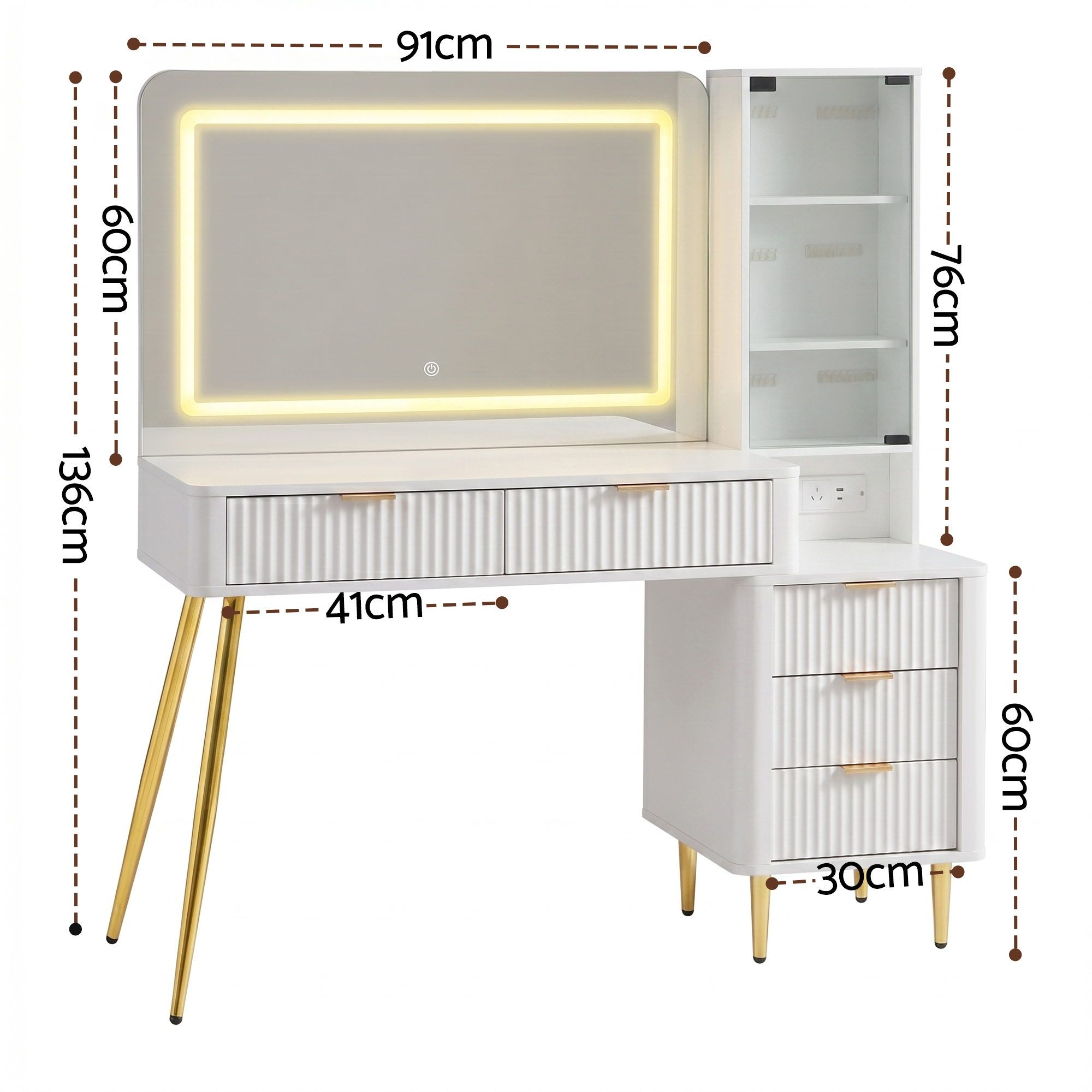 Artiss Dressing Table LED Vanity Desk Charging Station White - Image 3
