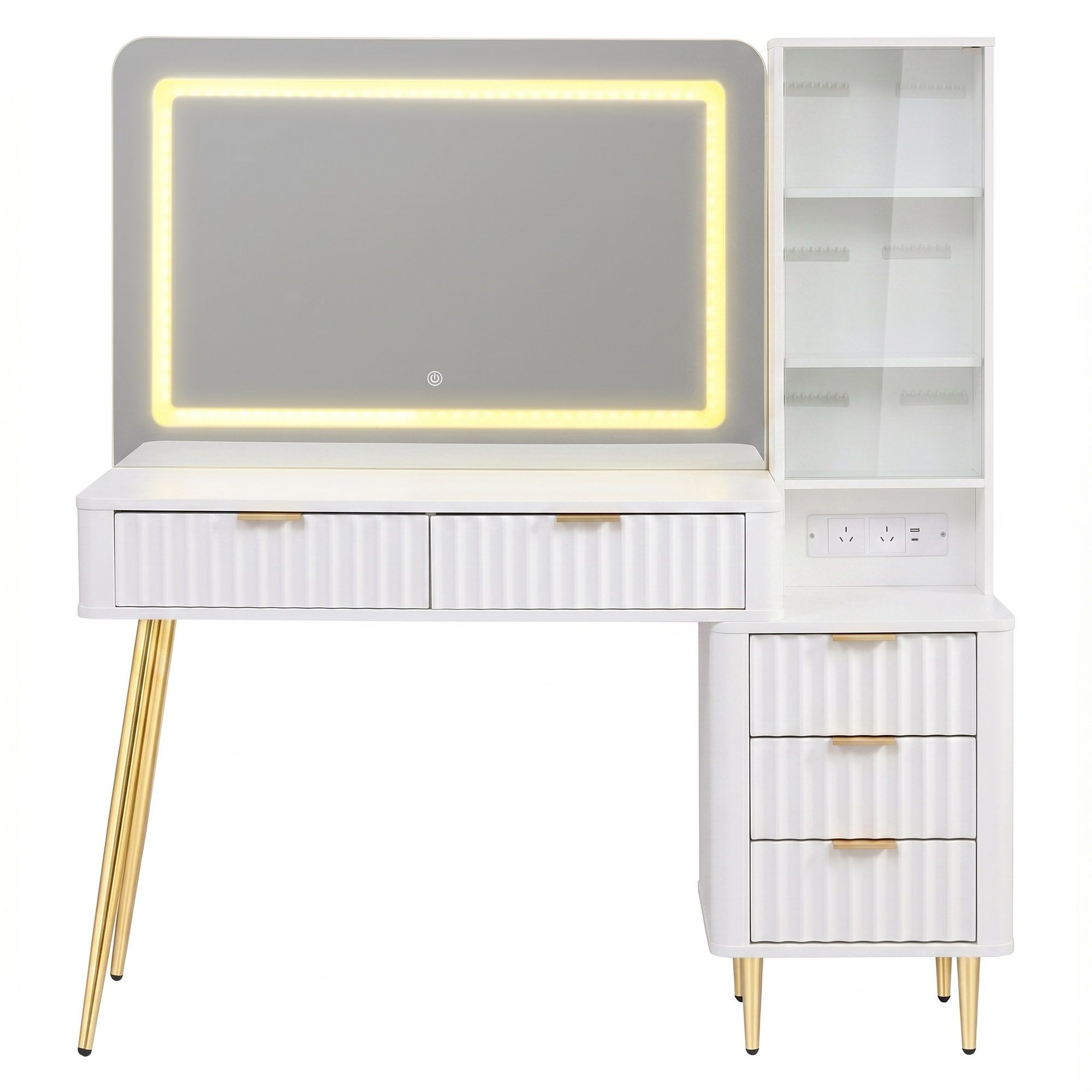 Artiss Dressing Table LED Vanity Desk Charging Station White - Image 4