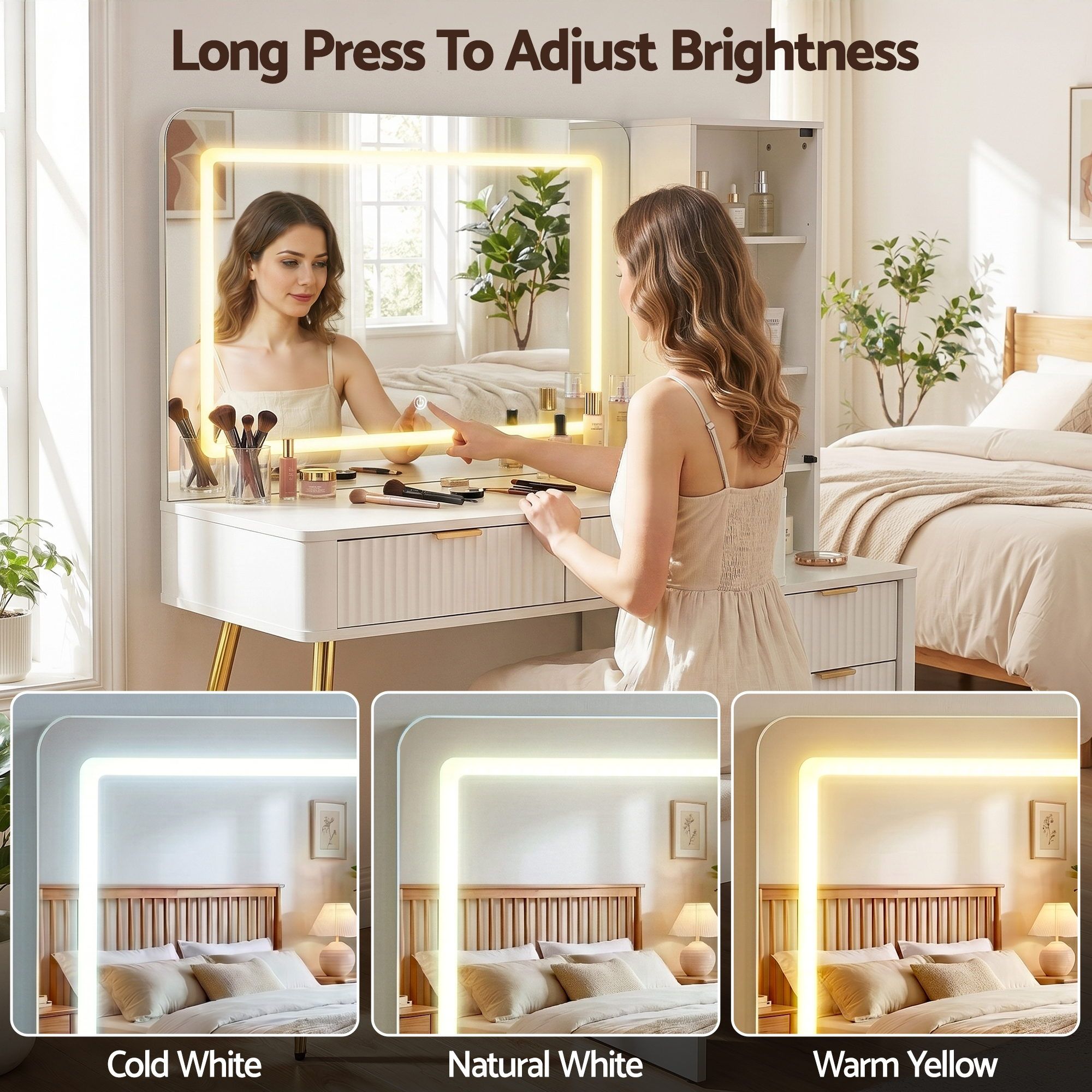 Artiss Dressing Table LED Vanity Desk Charging Station White - Image 5