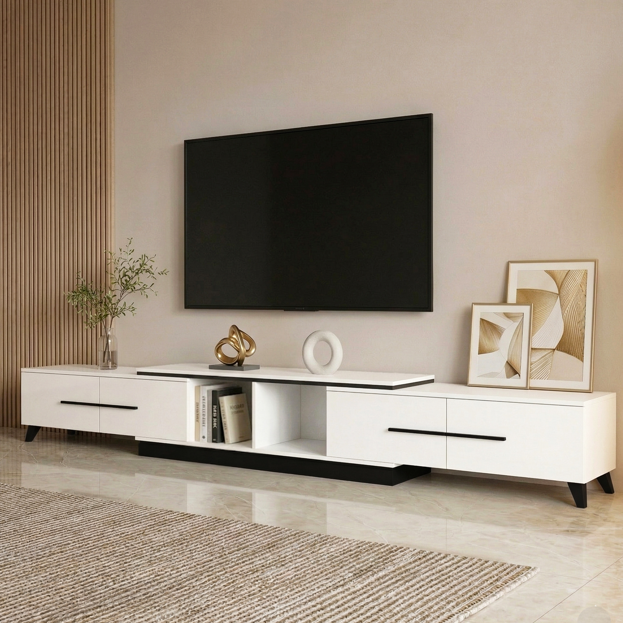 Artiss Extendable TV Cabinet Entertainment Unit Stand White - Image 1
